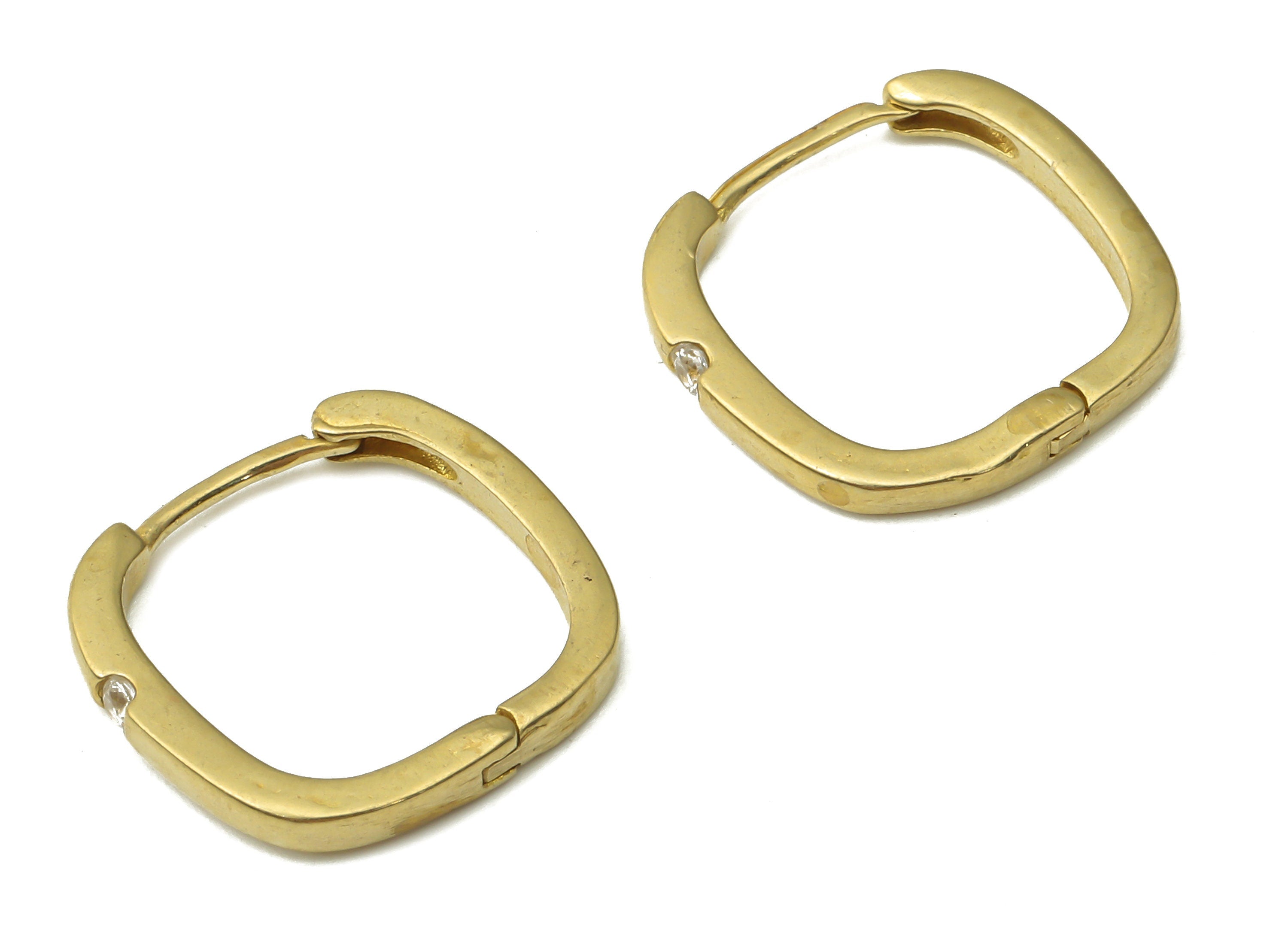 Brass Huggie Hoop Earrings - Brass Geometric Hoop Earring - Brass Square Earring with Zircons - Jewelry Supplies -14.84x14.33x1.38mm- PP7581 - DOMEDBAZAAR