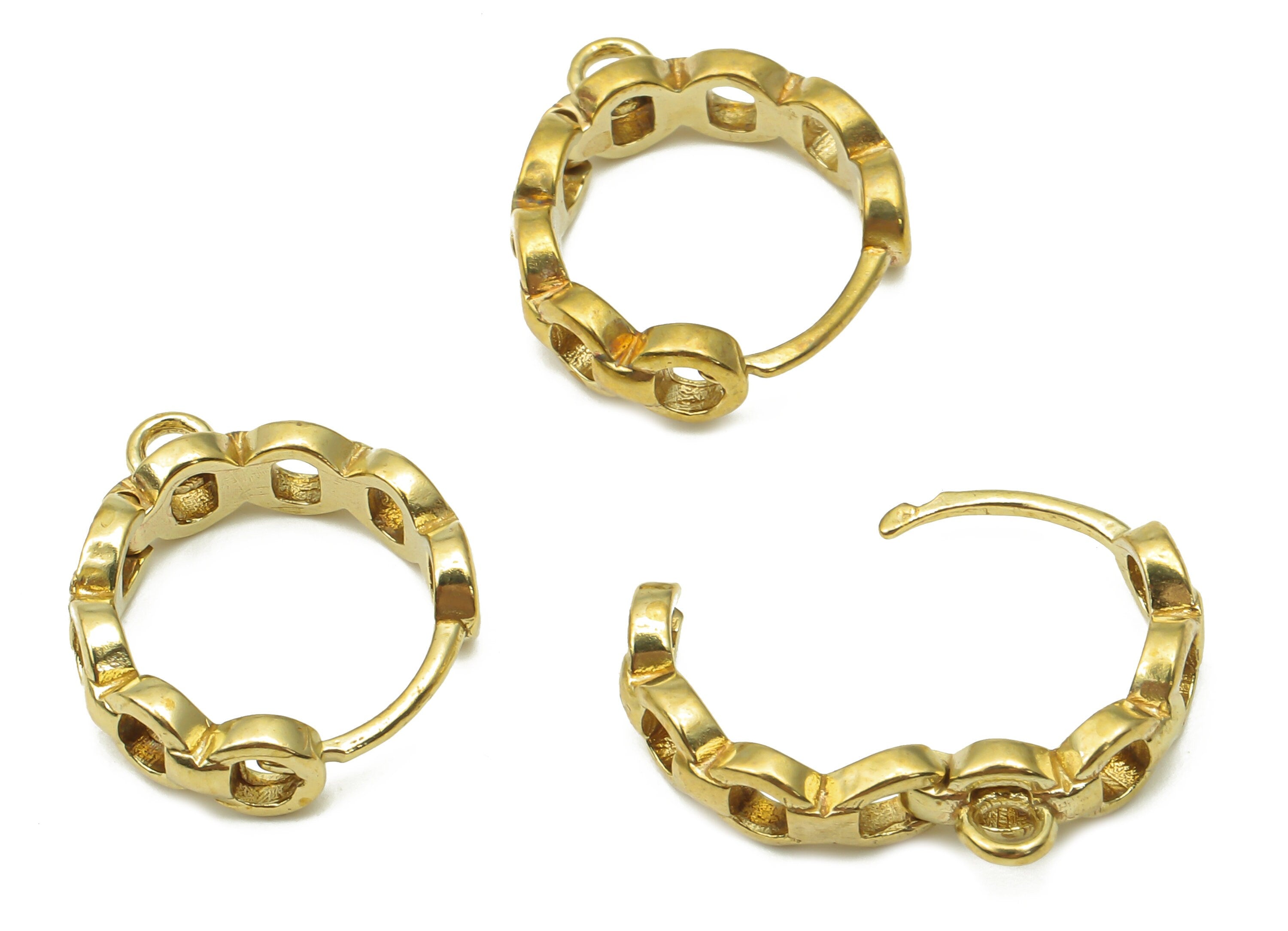Raw Brass Geometrical Hoop Earrings - Brass Round Huggie Hoops Earring - Dainty Earrings - Laser Cut Jewelry - 14.48x13.03x1.27mm - PP7587 - DOMEDBAZAAR