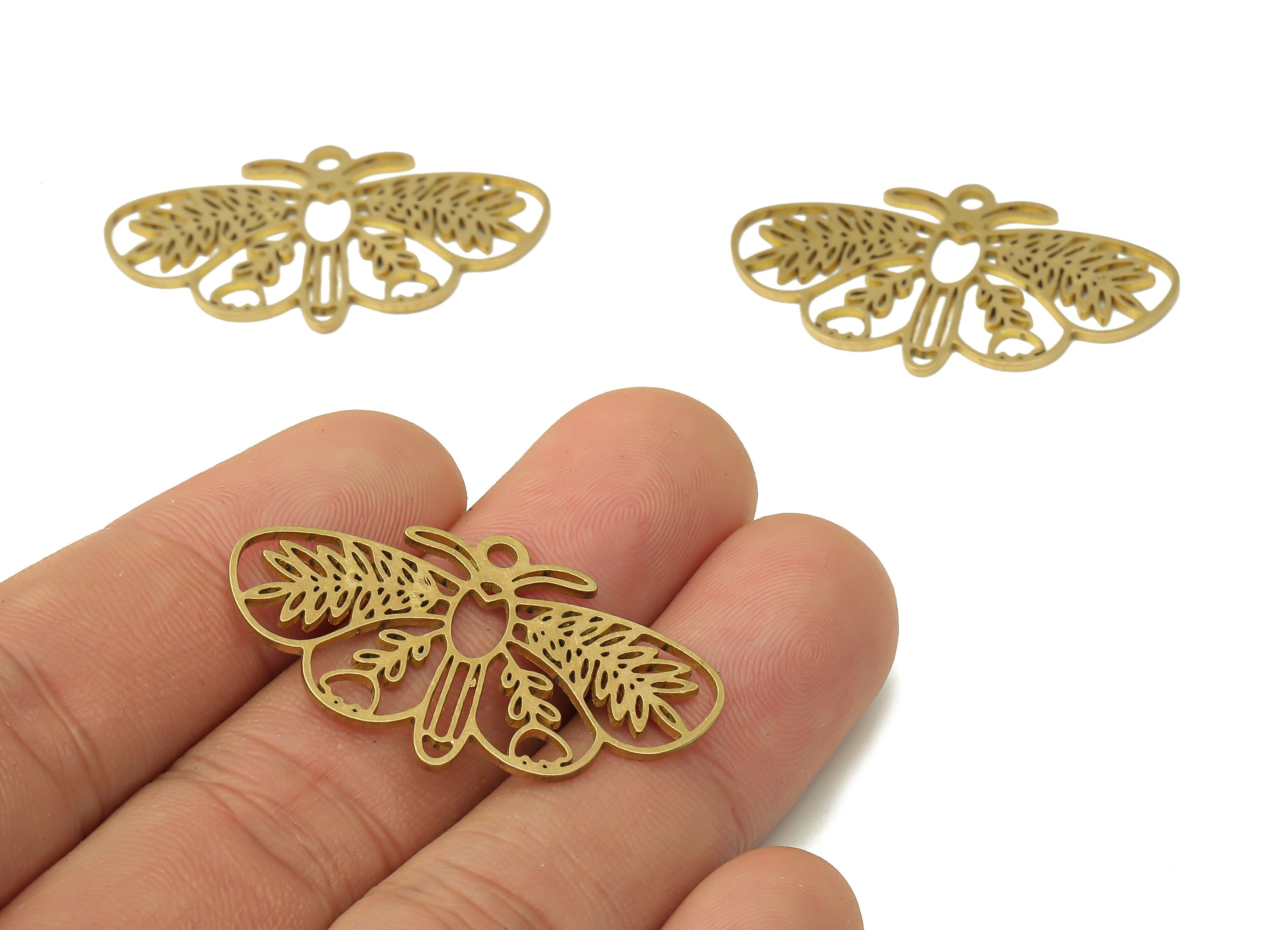 Raw Brass Butterfly Earring Charm - Brass Flower Pendant Charm - Mystical Charm Connectors - Jewelry Supplies - 37.61x22.6x0.87mm - PPA3835 - DOMEDBAZAAR