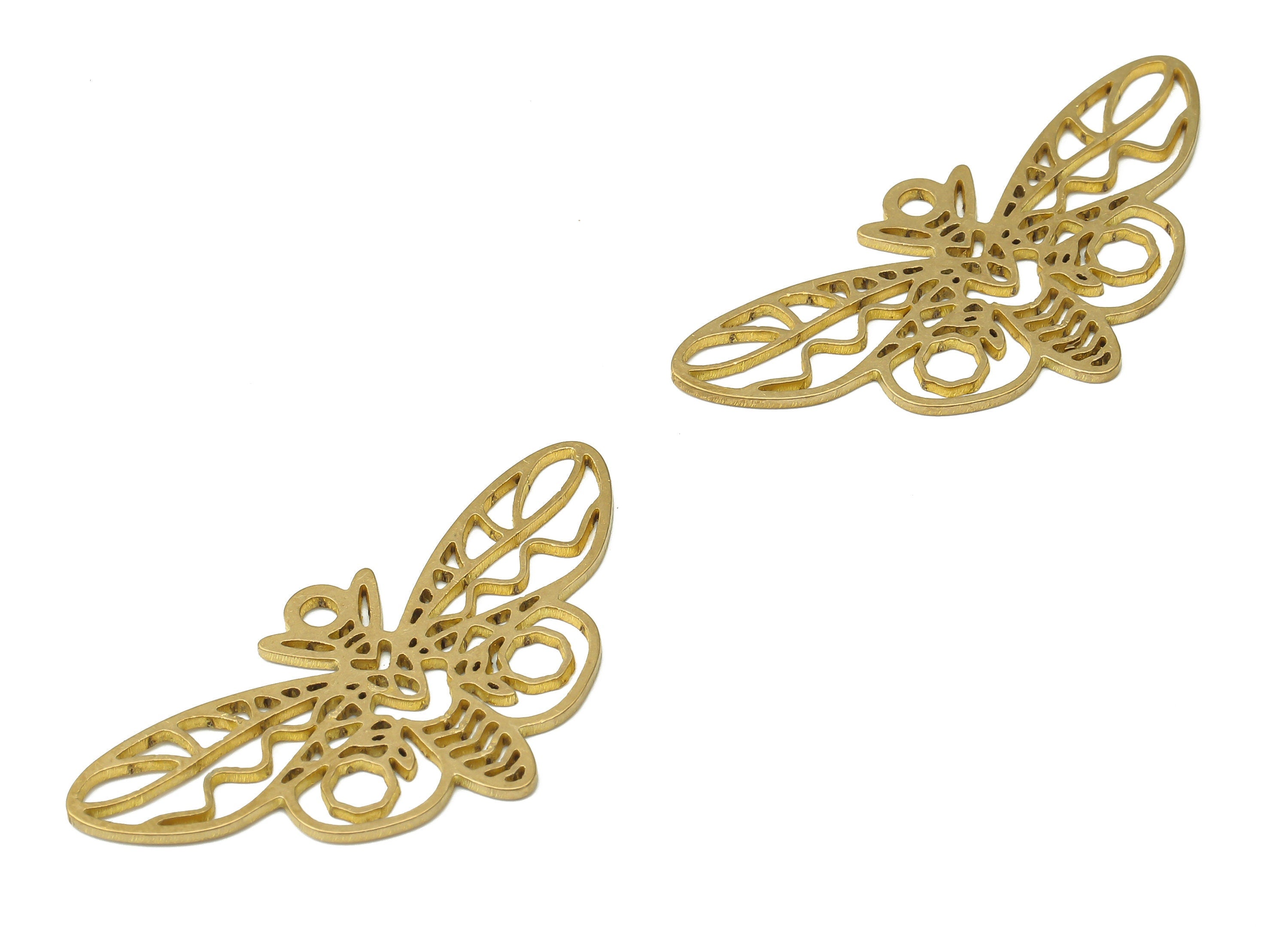 Brass Butterfly Earring Charms - Raw Brass Butterfly Pendant Charms - Brass Animal Charms - Brass Insect Jewelry -39.71x20.03x0.9mm- PPA3840 - DOMEDBAZAAR
