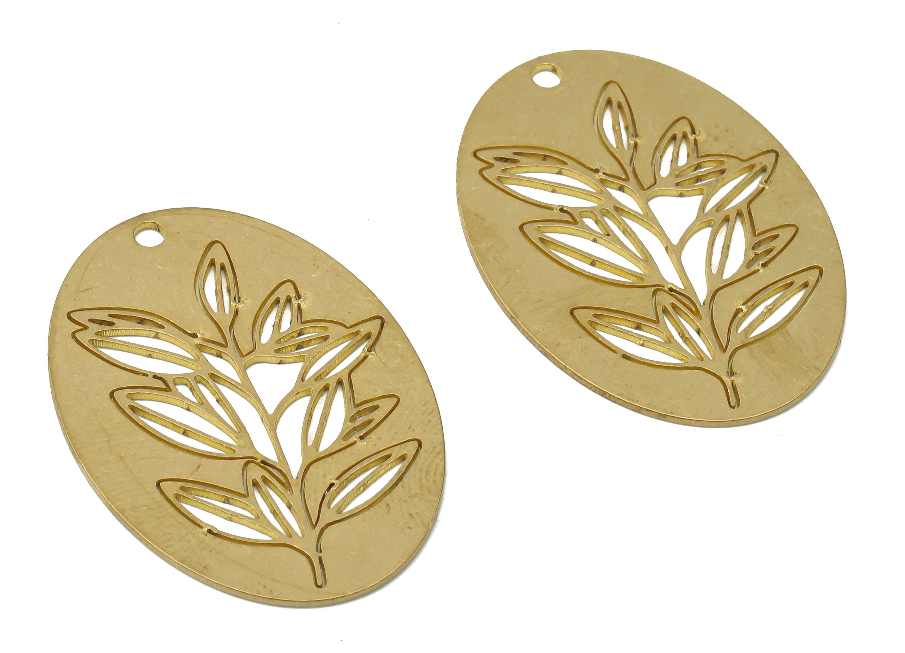 Textured Brass Oval Flower Earrings Charm - Raw Brass Laser Cut Flower Pendant Charm - Jewelry Making Supplies -34.75x24.95x0.75mm - PPA3847 - DOMEDBAZAAR