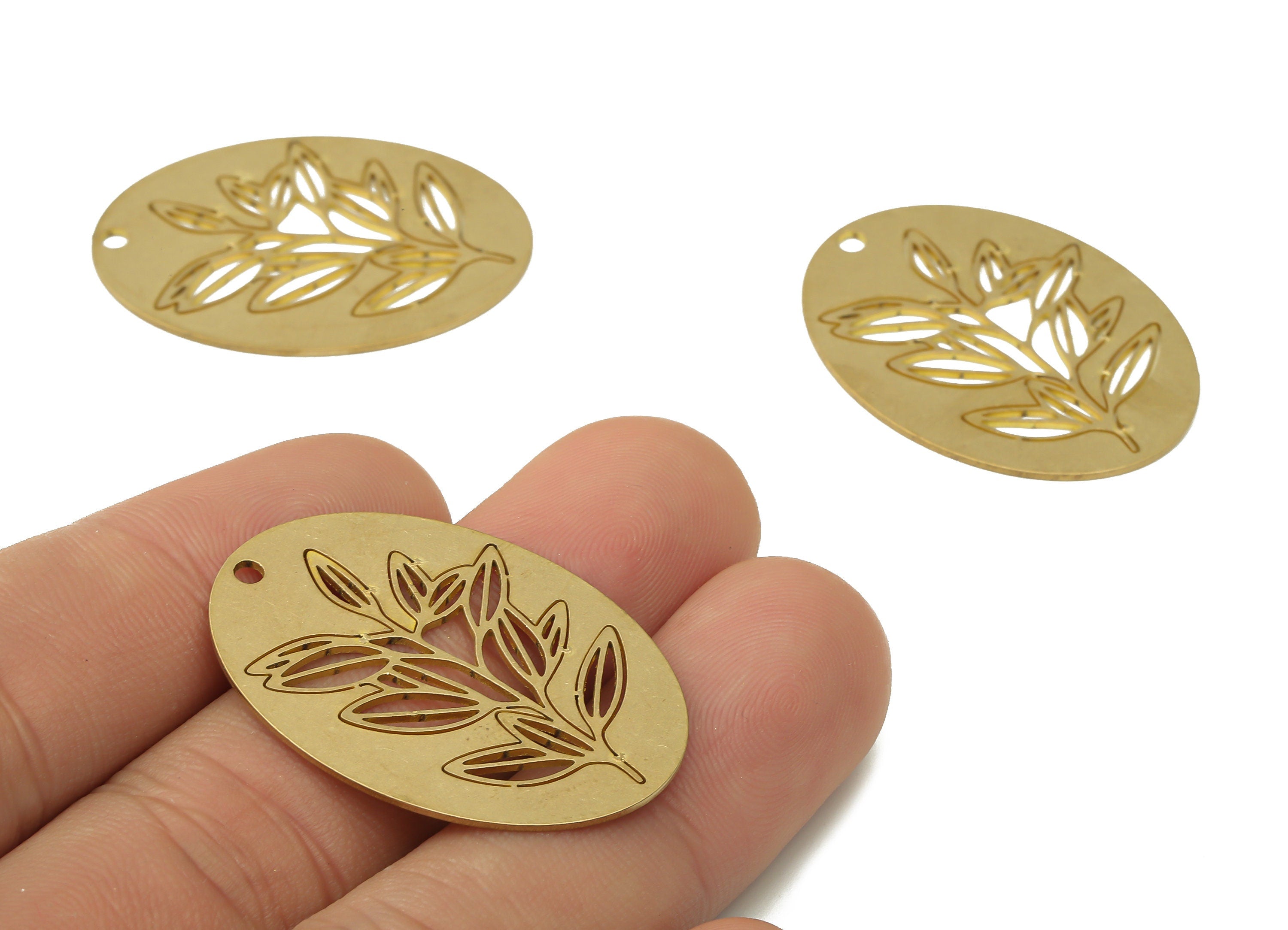 Textured Brass Oval Flower Earrings Charm - Raw Brass Laser Cut Flower Pendant Charm - Jewelry Making Supplies -34.75x24.95x0.75mm - PPA3847 - DOMEDBAZAAR