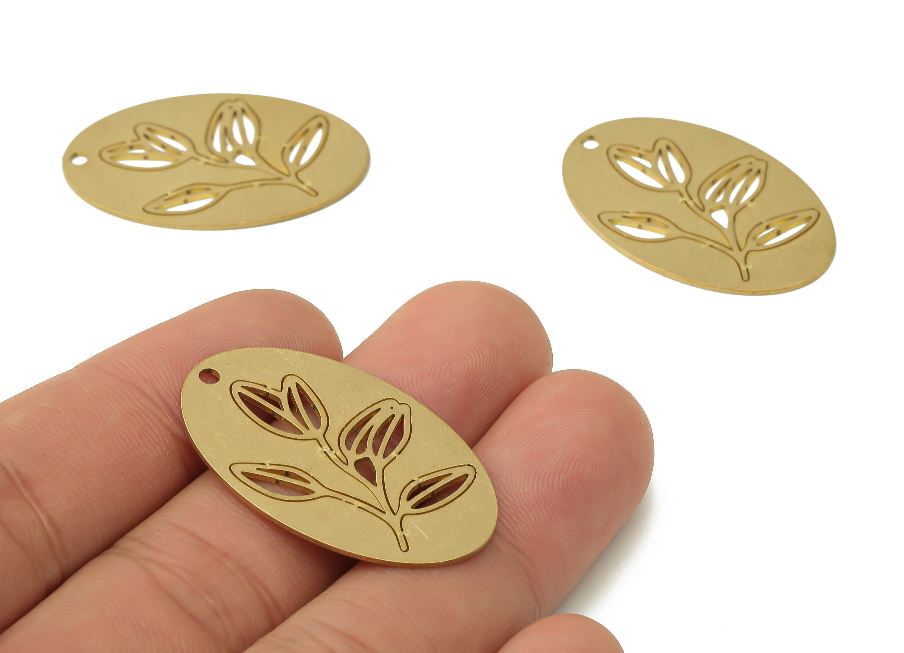 Raw Brass Flower Earring Charms - Flower Jewelry - Brass Laser Cut Jewelry - Brass Oval Flower Pendant Charms - 34.94x21.76x0.67mm - PPA3849 - DOMEDBAZAAR