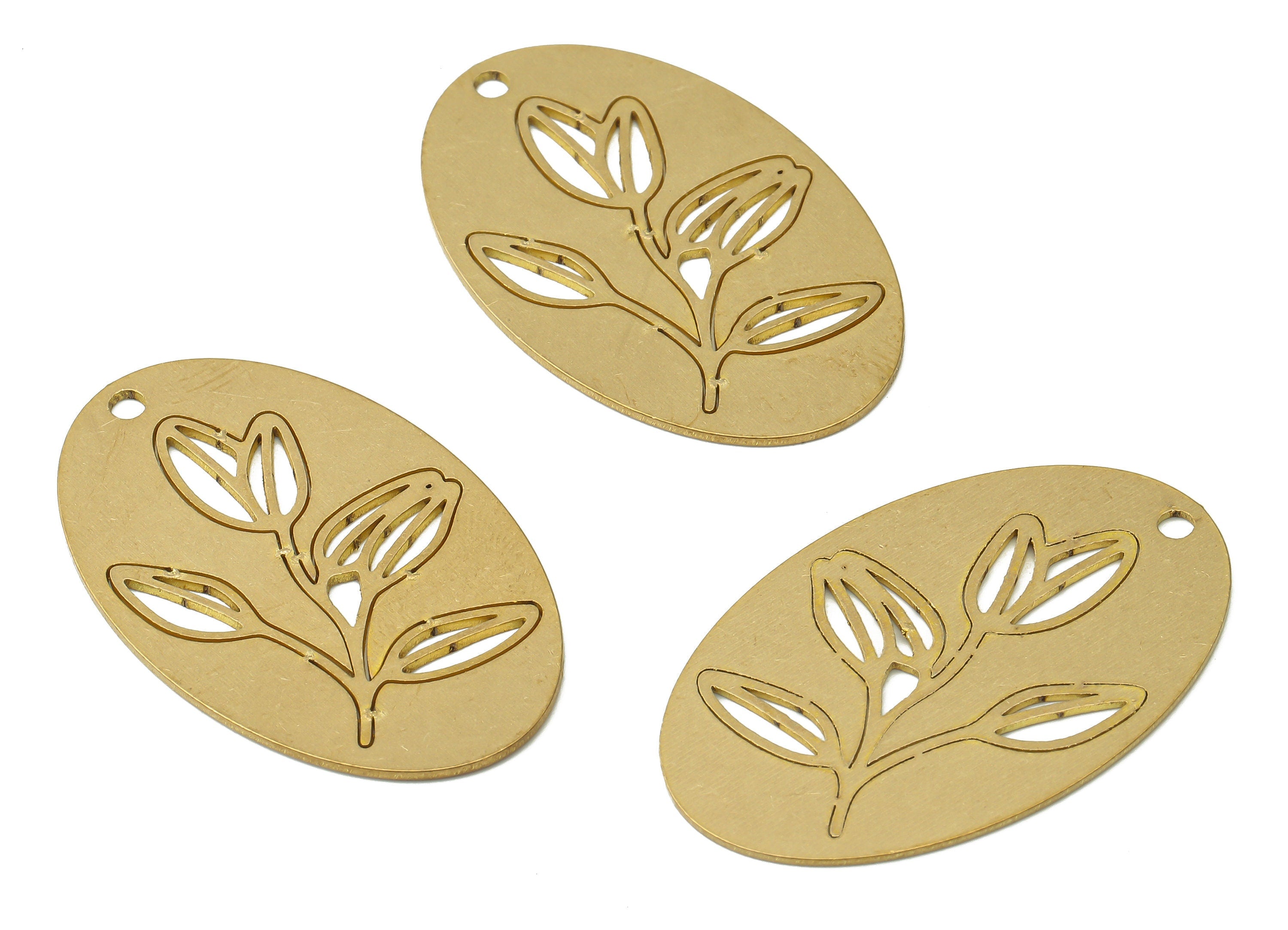 Raw Brass Flower Earring Charms - Flower Jewelry - Brass Laser Cut Jewelry - Brass Oval Flower Pendant Charms - 34.94x21.76x0.67mm - PPA3849 - DOMEDBAZAAR