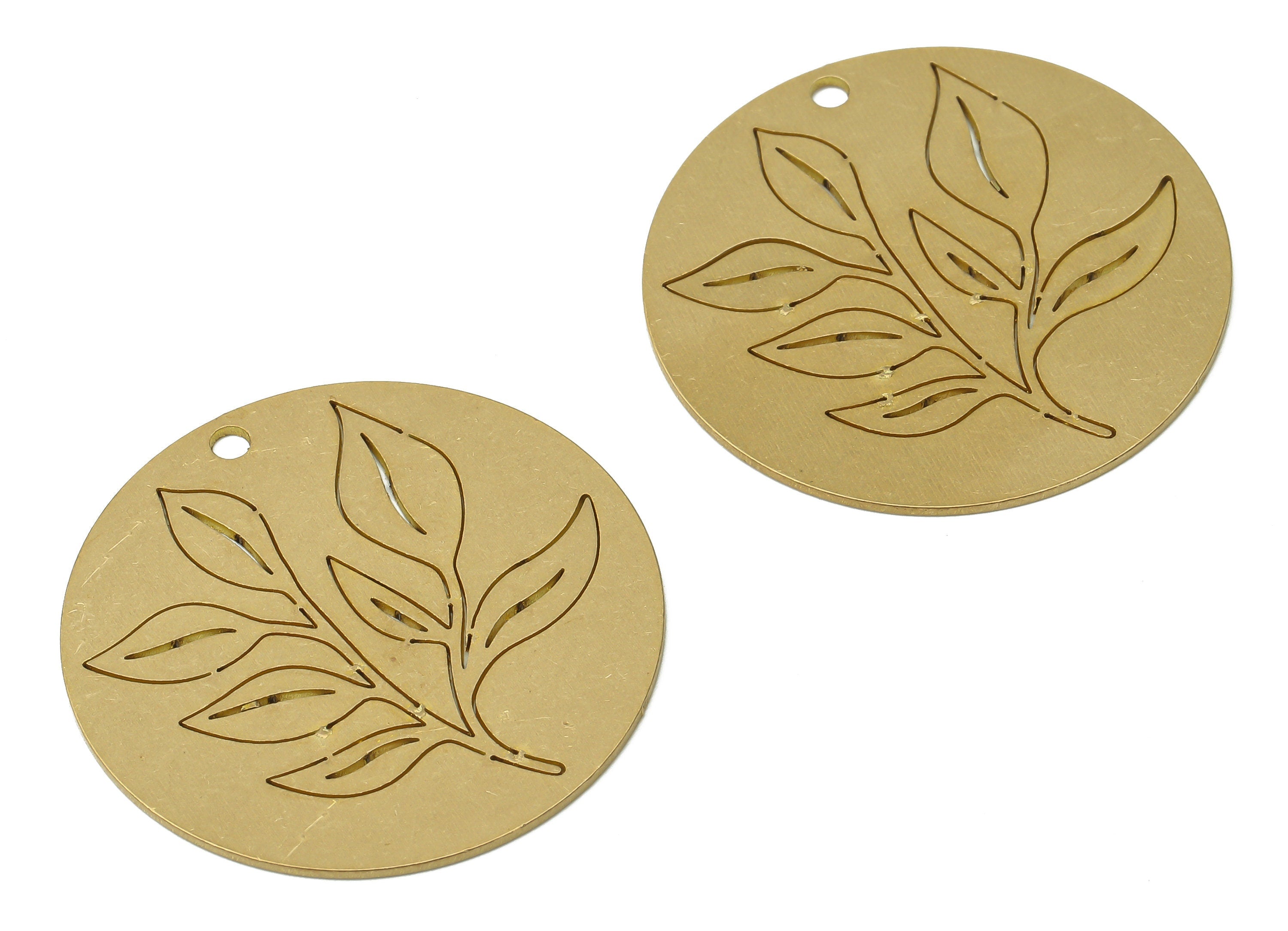 Raw Brass Circle Leaf Charms - Brass Round Textured Leaf Pendants Charm - Laser Cut Charms - Brass Earring Charm - 31.9x31.9x0.7mm - PPA3867 - DOMEDBAZAAR