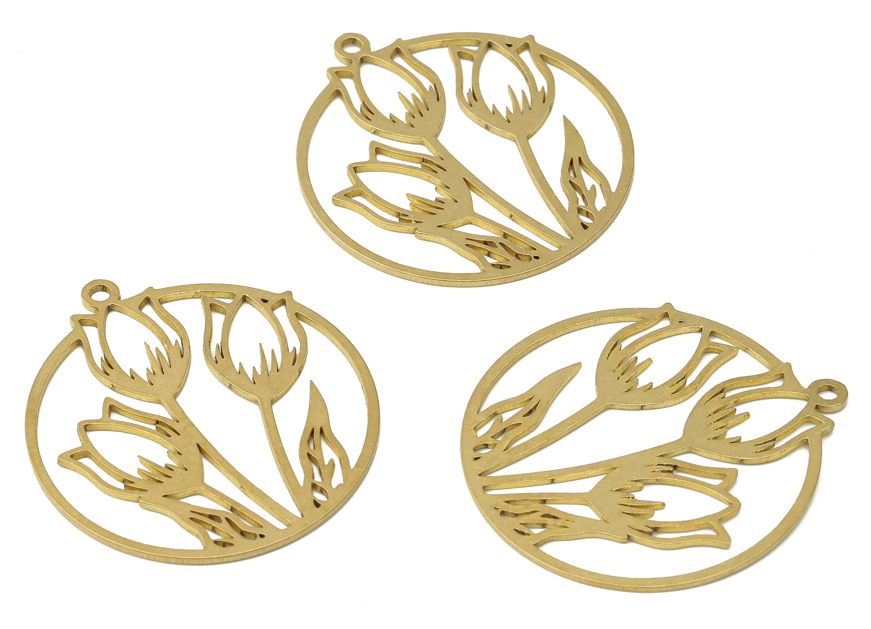 Raw Brass Rose Flower Earrings Charm - Brass Round Flower Laser Cut Pendants Charm - Jewelry Making Supplies - 37.82x33.85x0.85mm - PPA3883 - DOMEDBAZAAR