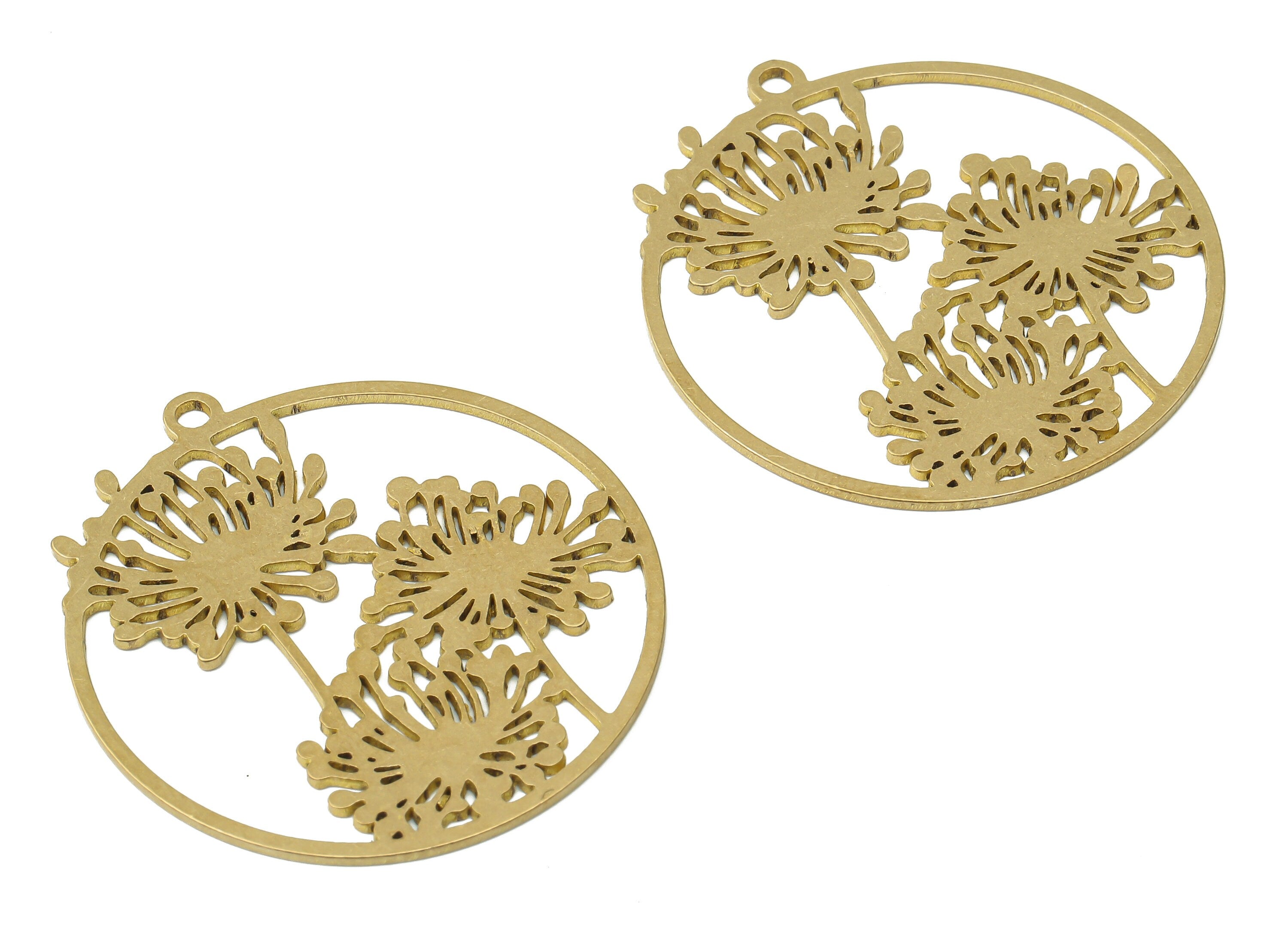 Raw Brass Tree Pendant Charm - Brass Circle Flower Earring Charm - Laser Cut Jewelry - Jewelry Making Supplies - 39.8x36.77x0.88mm - PPA3891 - DOMEDBAZAAR