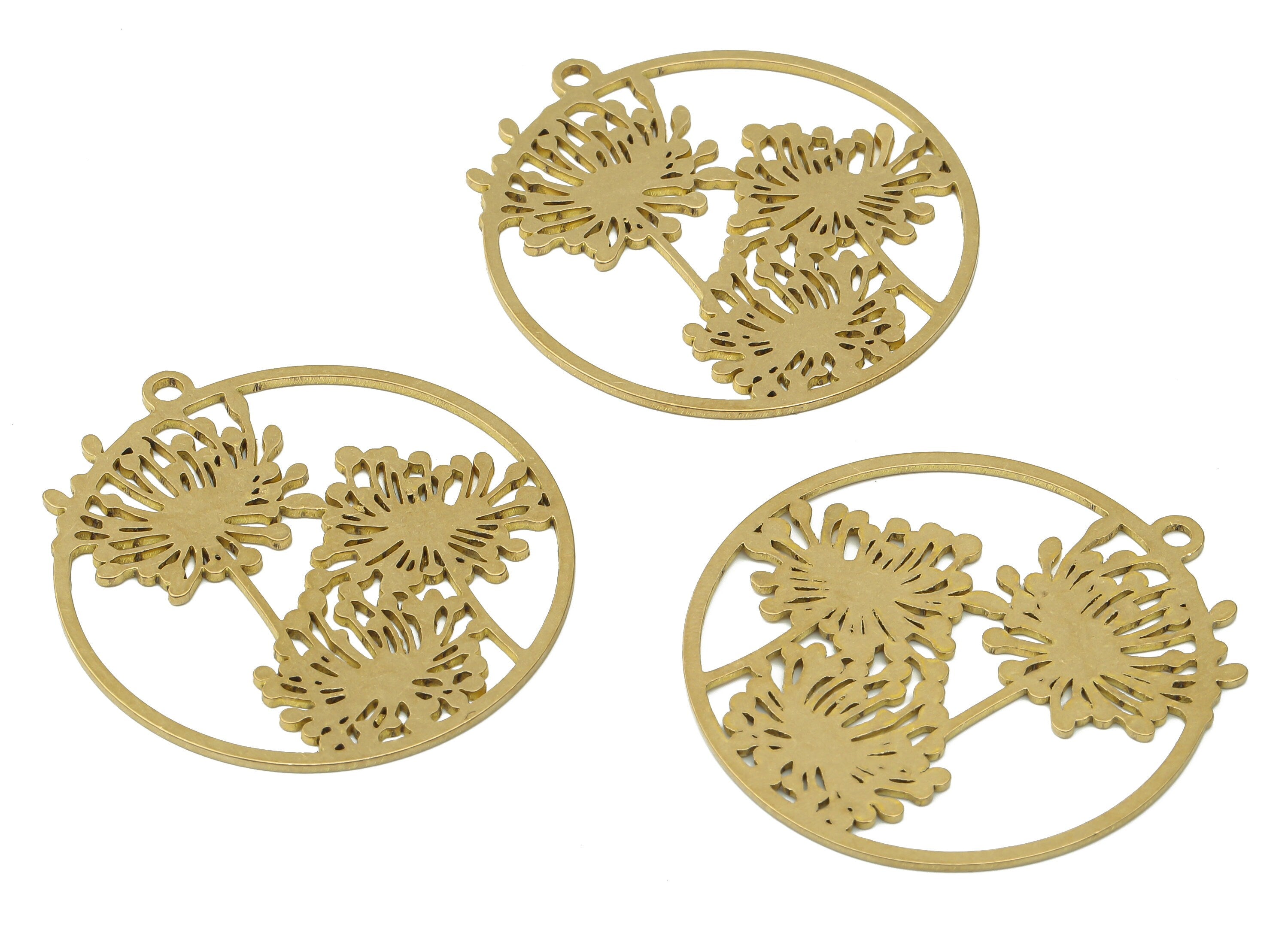 Raw Brass Tree Pendant Charm - Brass Circle Flower Earring Charm - Laser Cut Jewelry - Jewelry Making Supplies - 39.8x36.77x0.88mm - PPA3891 - DOMEDBAZAAR