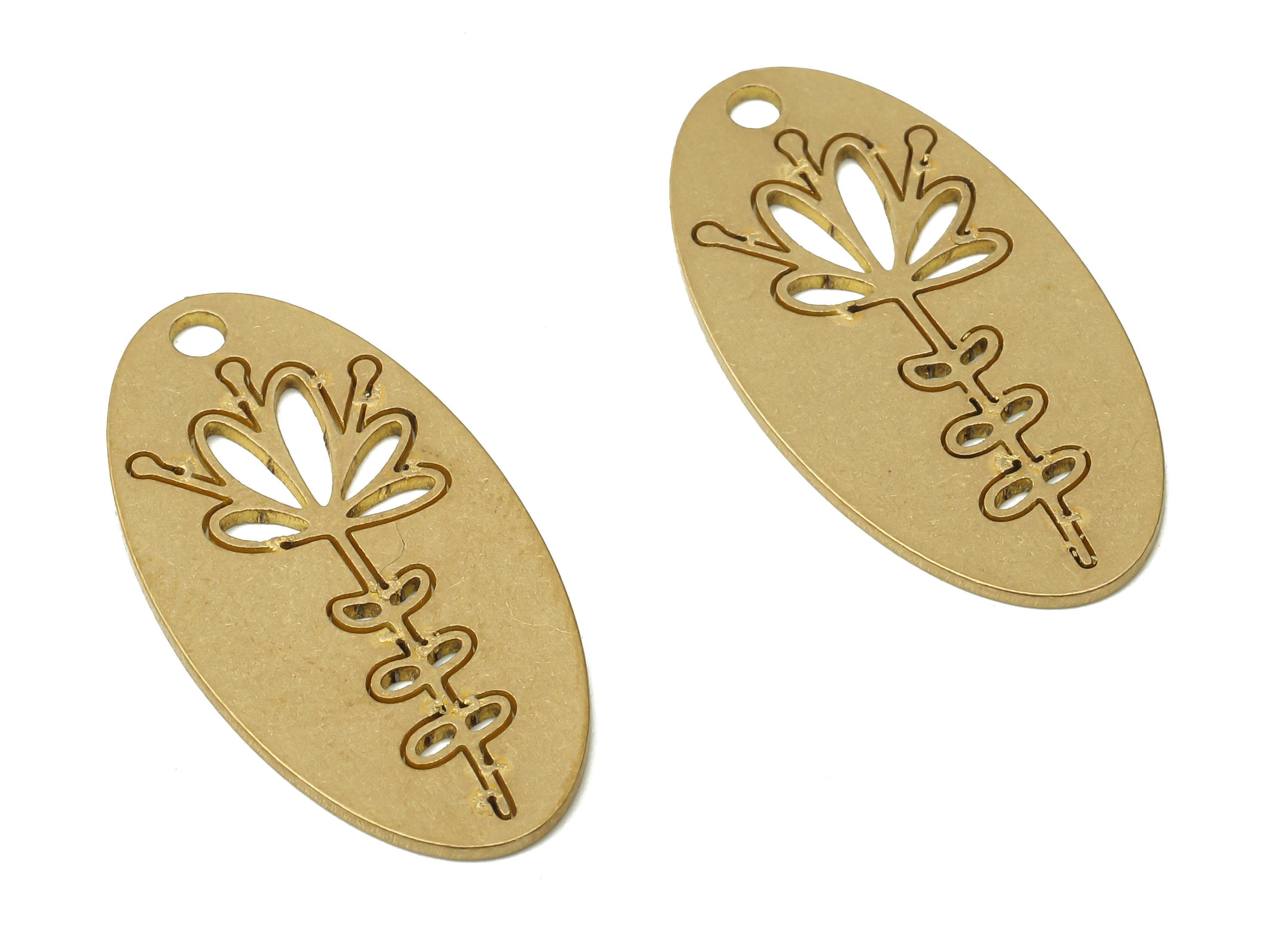 Brass Oval Flower Pendant Charms - Raw Brass Flower Earrings Charm - Flower Jewelry - jewelry Making Supplies - 29.92x14.85x0.76mm - PPA3923 - DOMEDBAZAAR