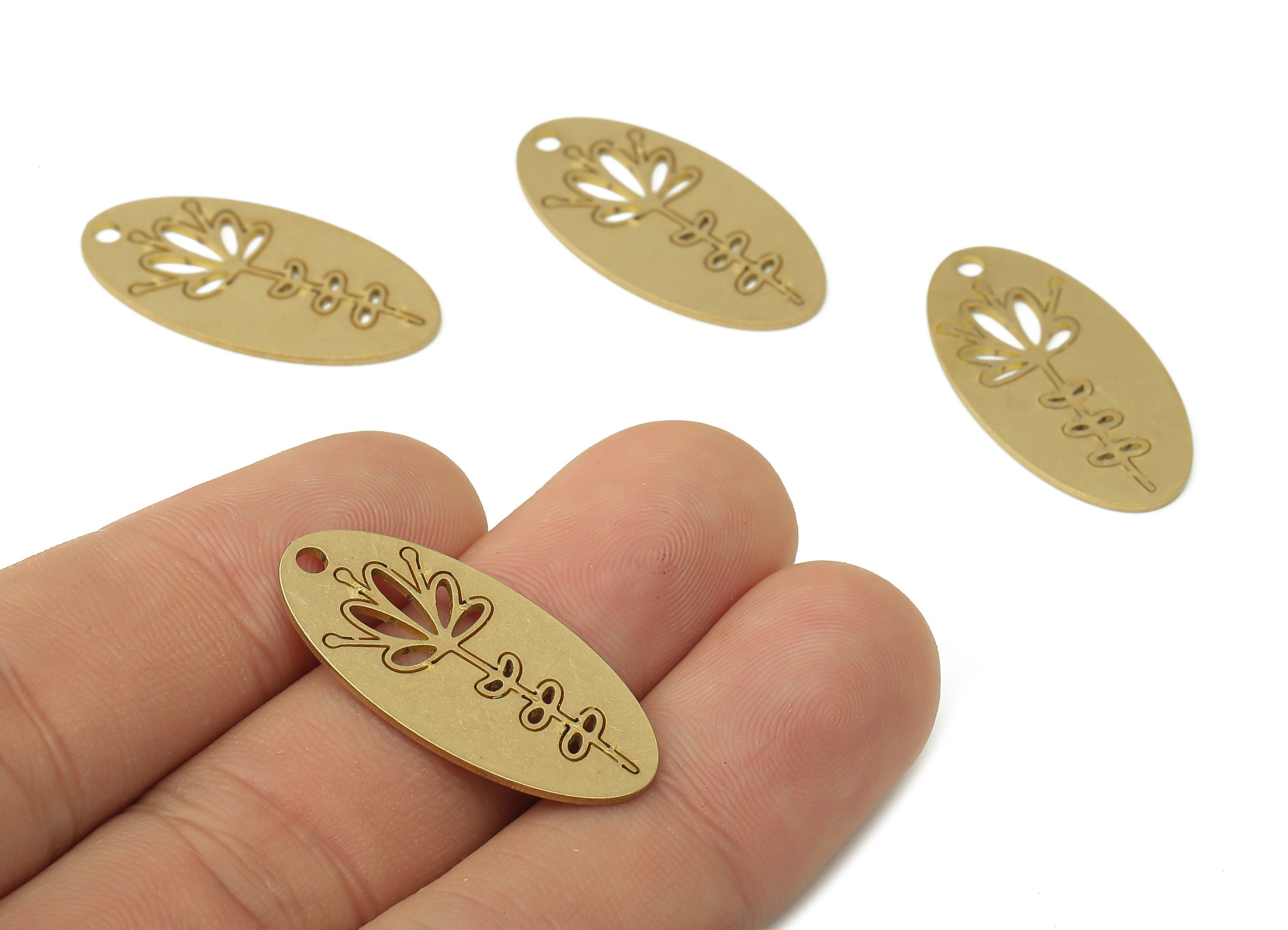 Brass Oval Flower Pendant Charms - Raw Brass Flower Earrings Charm - Flower Jewelry - jewelry Making Supplies - 29.92x14.85x0.76mm - PPA3923 - DOMEDBAZAAR
