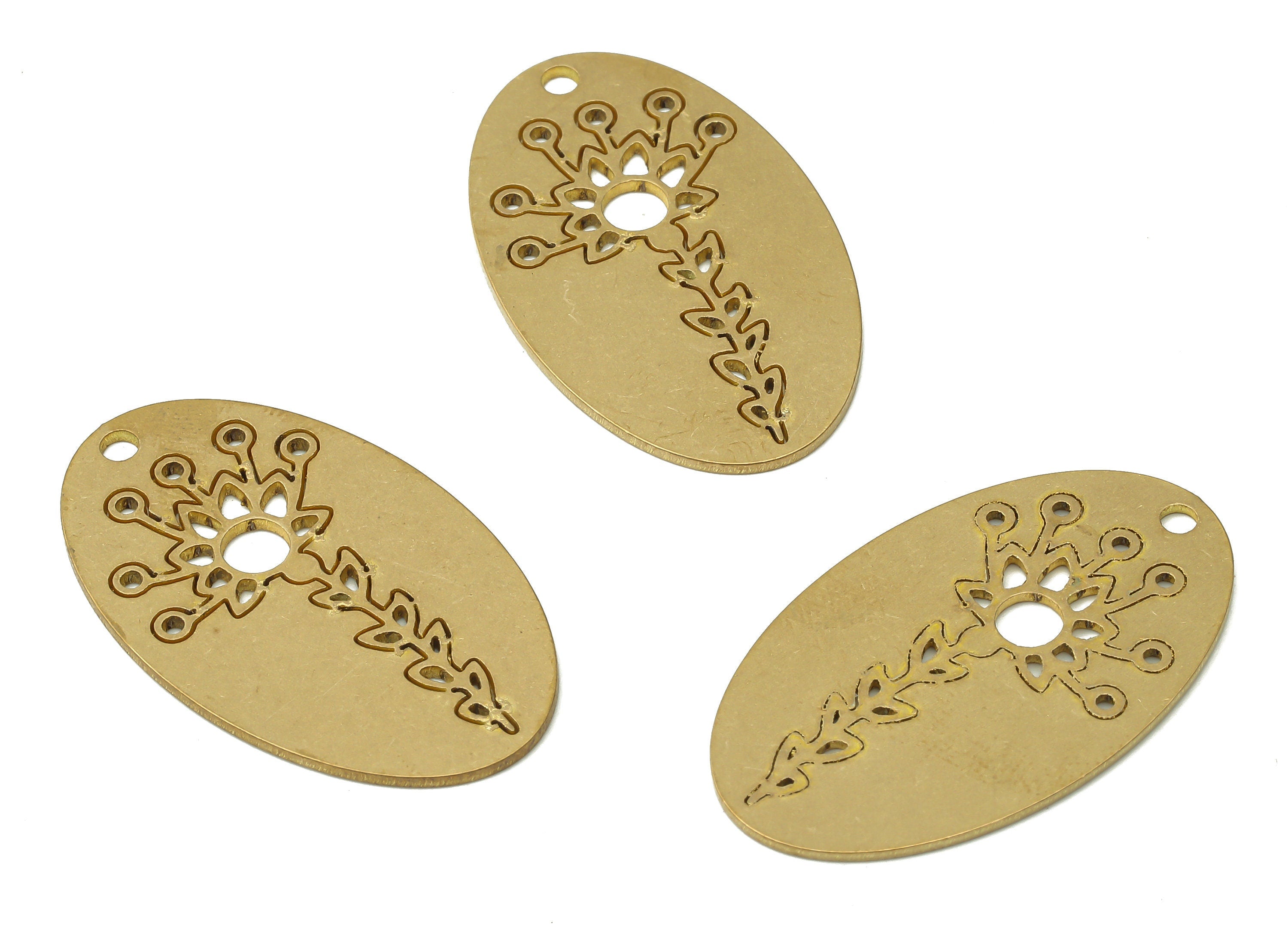 Brass Oval Flower Pendant Charms - Raw Brass Daisy Flower Earrings Charm - Laser Cut Charms - Jewelry Supplies - 32.87x19.5x0.84mm - PPA3934 - DOMEDBAZAAR