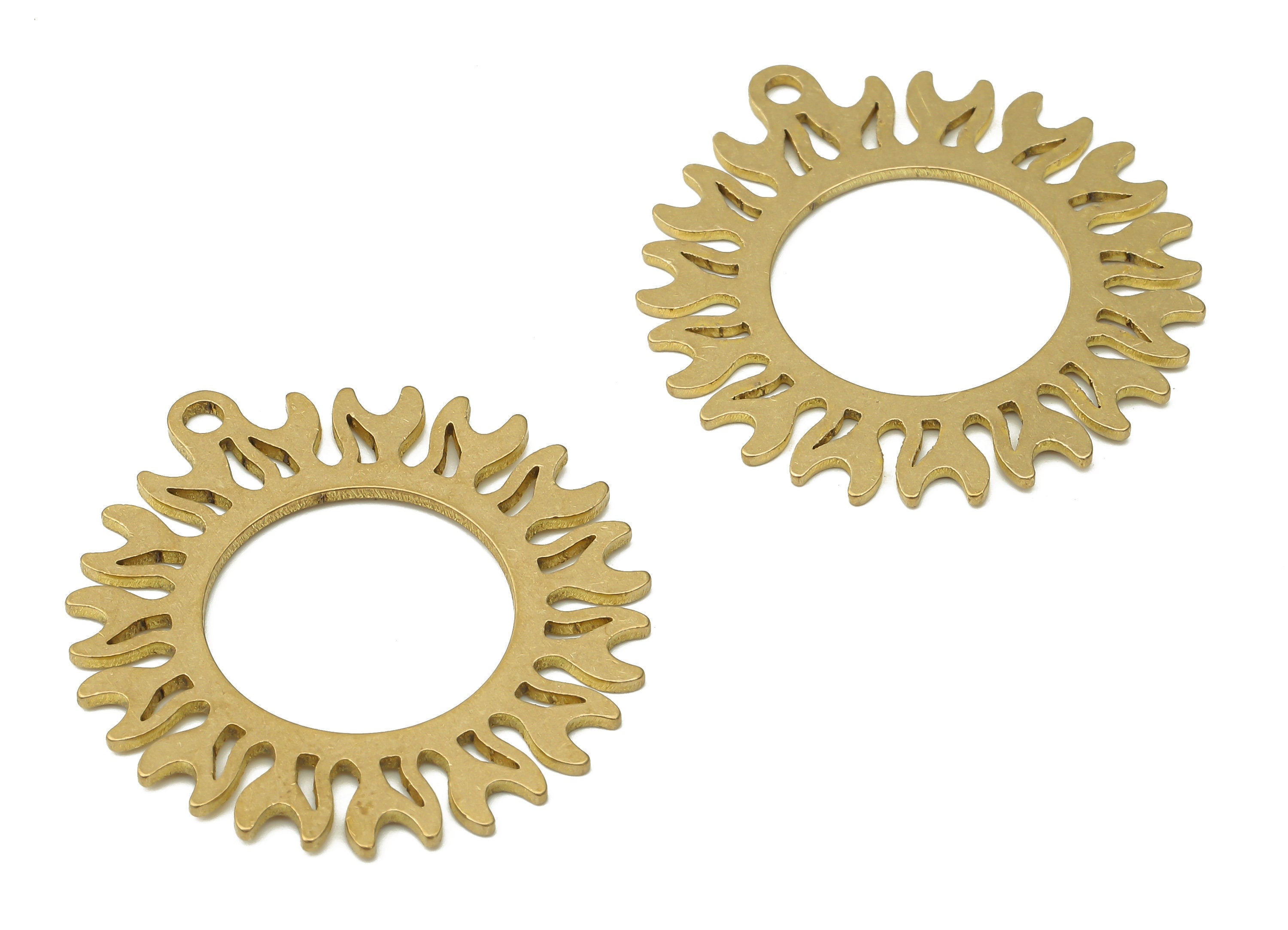 Sterling Brass Sun Earrings Charms - Raw Brass Sun Pendant Charms - Round Sun with Flares - Laser Cut Jewelry - 31.78x29.5x0.84mm - PPA3937 - DOMEDBAZAAR
