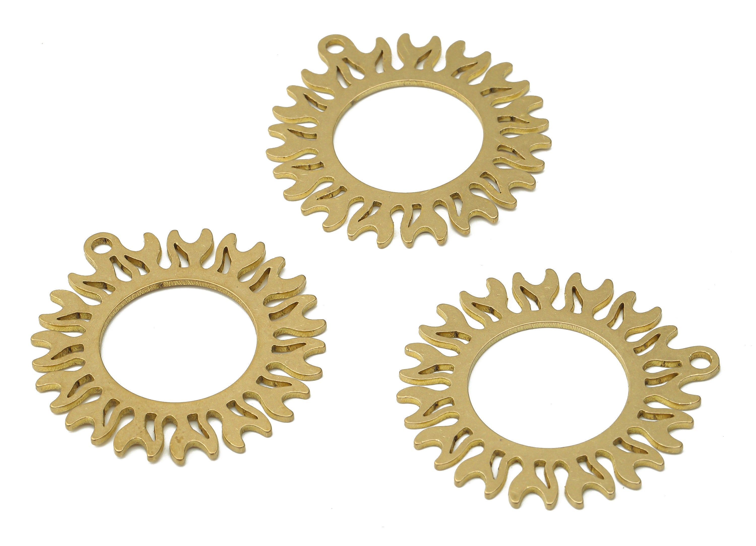 Sterling Brass Sun Earrings Charms - Raw Brass Sun Pendant Charms - Round Sun with Flares - Laser Cut Jewelry - 31.78x29.5x0.84mm - PPA3937 - DOMEDBAZAAR