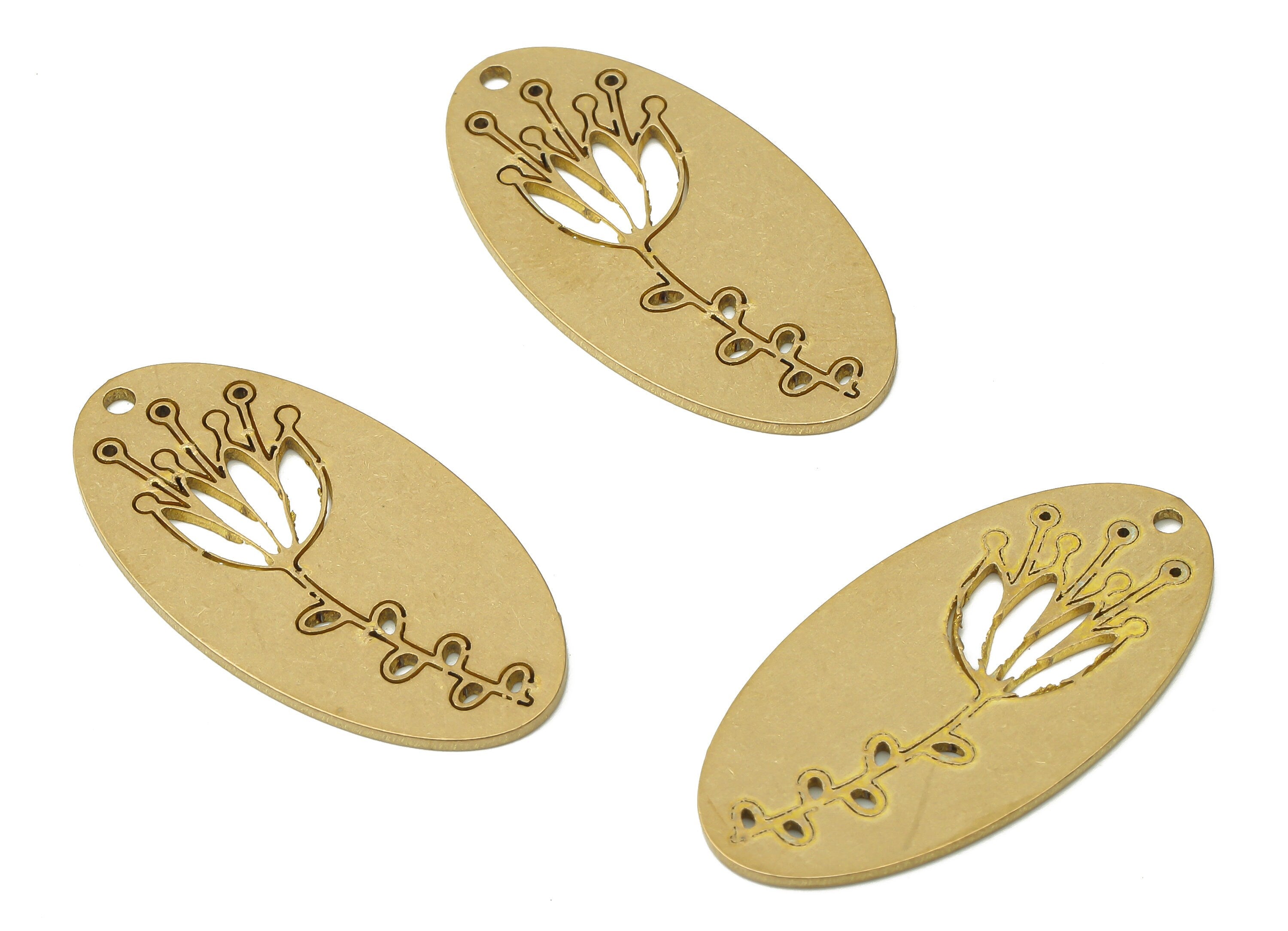 Brass Disc Flower Pendant Charm - Raw Brass Tulip Flower Charm - Dangle Earring Charm - Jewelry Making Supplies - 31.86x16.2x1.03mm- PPA3939 - DOMEDBAZAAR