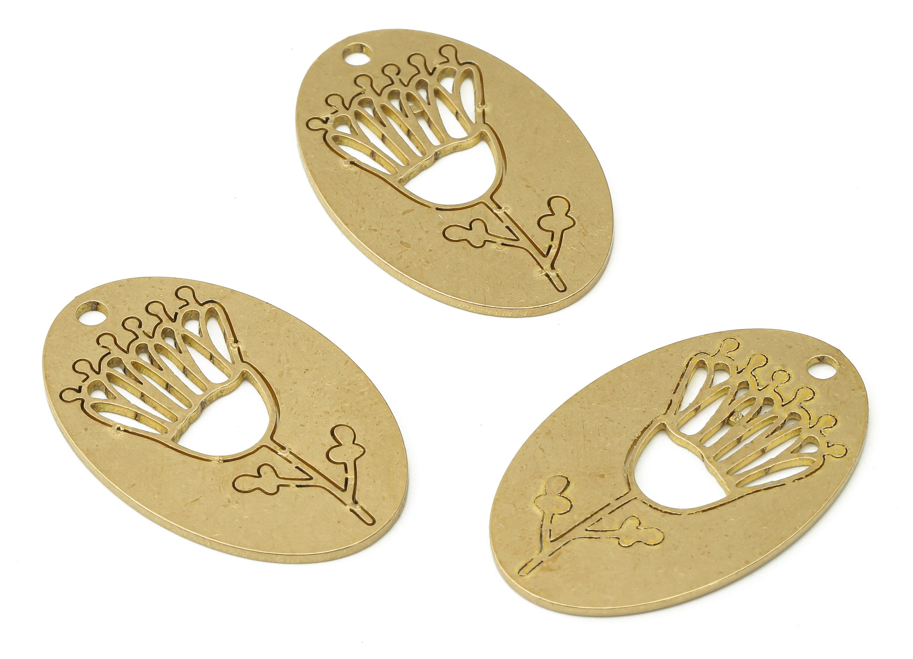 Textured Flower Disc Charm - Raw Brass Oval Flower Pendant Charm -Brass Laser Cut Charm - Jewelry Making Supplies - 29.8x19x0.9mm - PPA3944 - DOMEDBAZAAR
