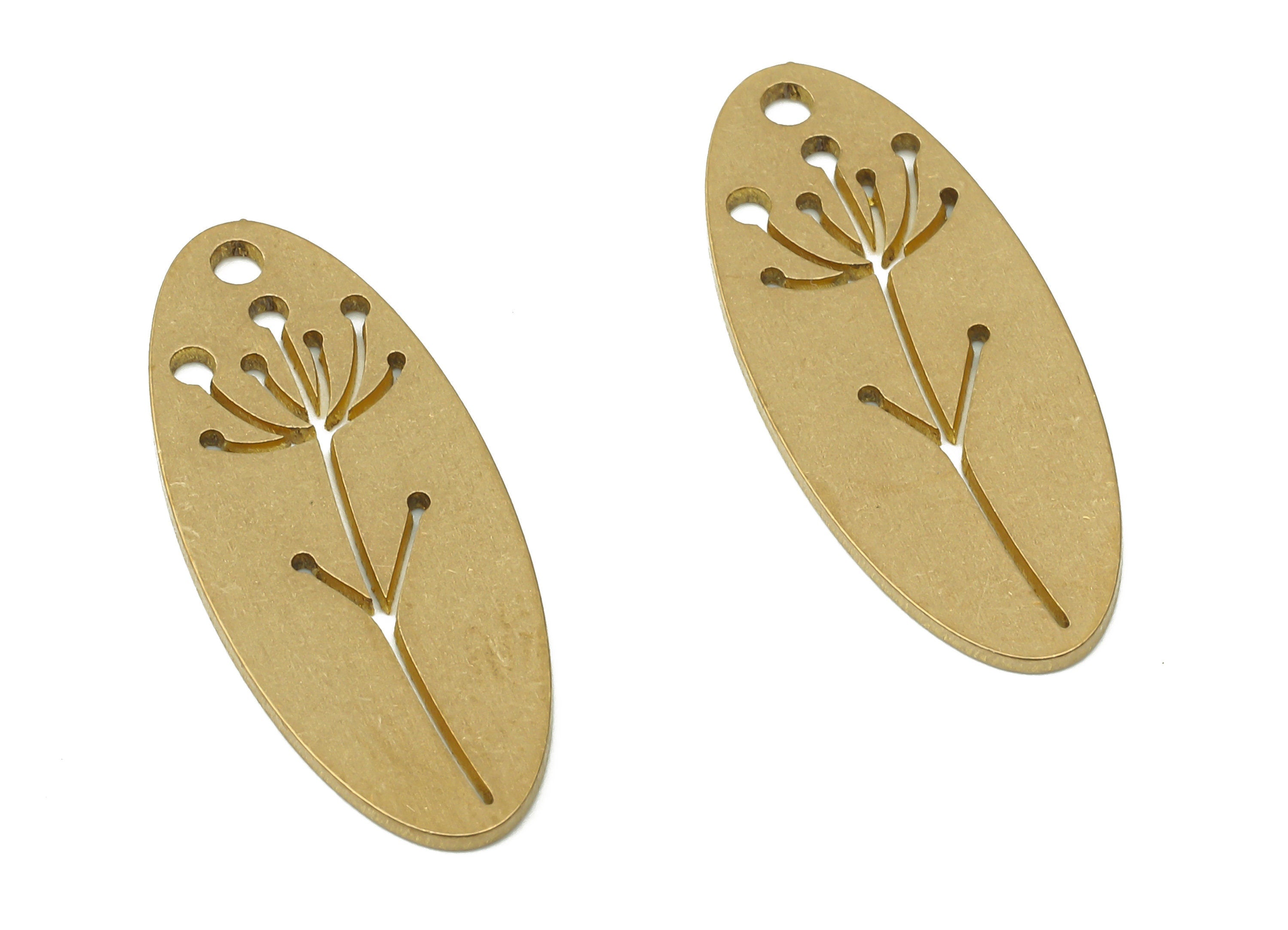 Brass long Oval Flower Earring Charm - Raw Brass Disc Flower Pendant Charm - Laser Cut Charm - Jewelry Supplies -24.83x10.33x0.75mm- PPA3948 - DOMEDBAZAAR