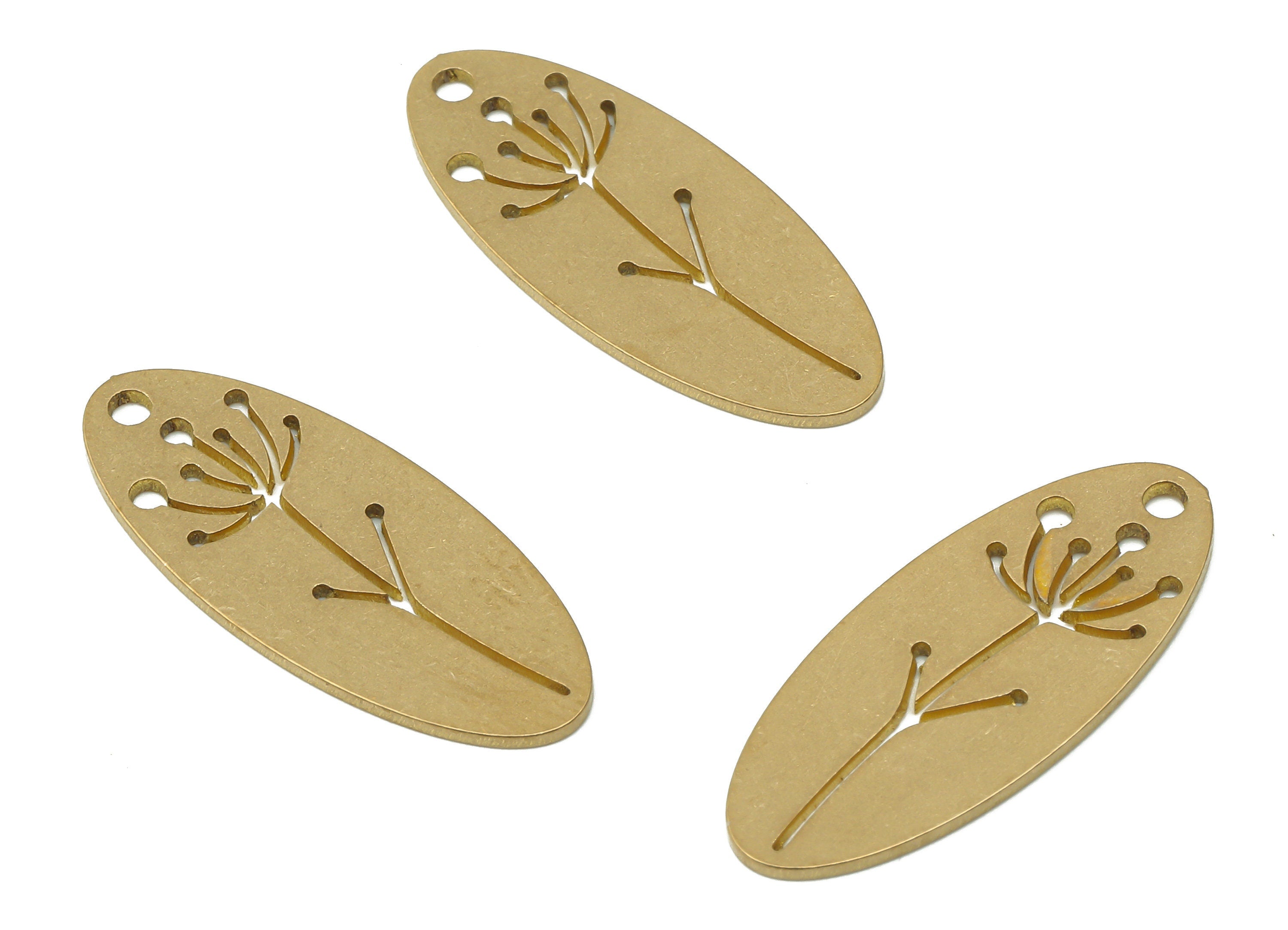 Brass long Oval Flower Earring Charm - Raw Brass Disc Flower Pendant Charm - Laser Cut Charm - Jewelry Supplies -24.83x10.33x0.75mm- PPA3948 - DOMEDBAZAAR
