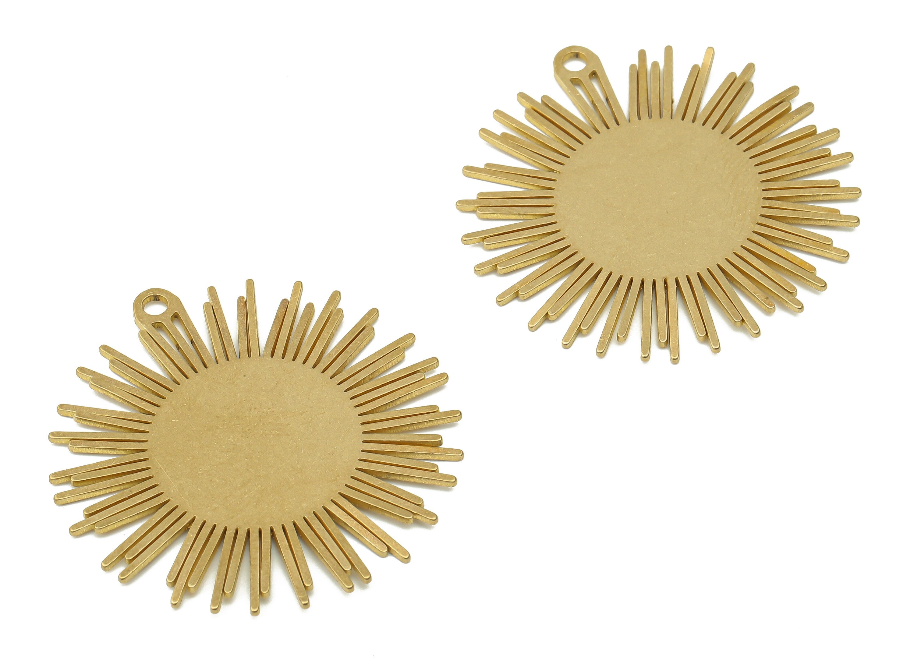 Raw Brass Sun Burst Pendant Charms - Textured Brass Sun Beam Earrings Charm - Sun Jewelry - Laser Cut Jewelry -37.82x35.92x0.73mm- PPA4011 - DOMEDBAZAAR