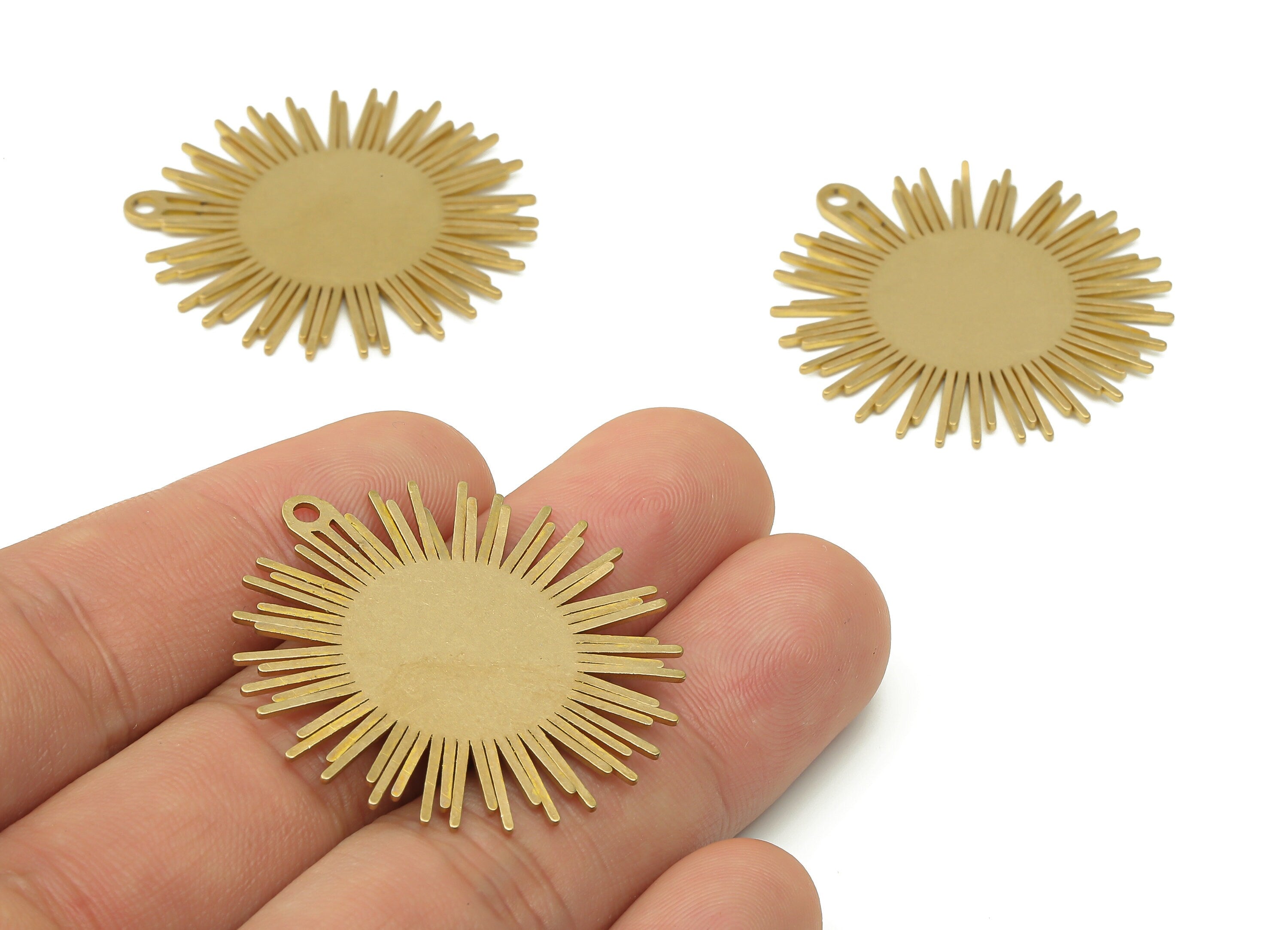Raw Brass Sun Burst Pendant Charms - Textured Brass Sun Beam Earrings Charm - Sun Jewelry - Laser Cut Jewelry -37.82x35.92x0.73mm- PPA4011 - DOMEDBAZAAR
