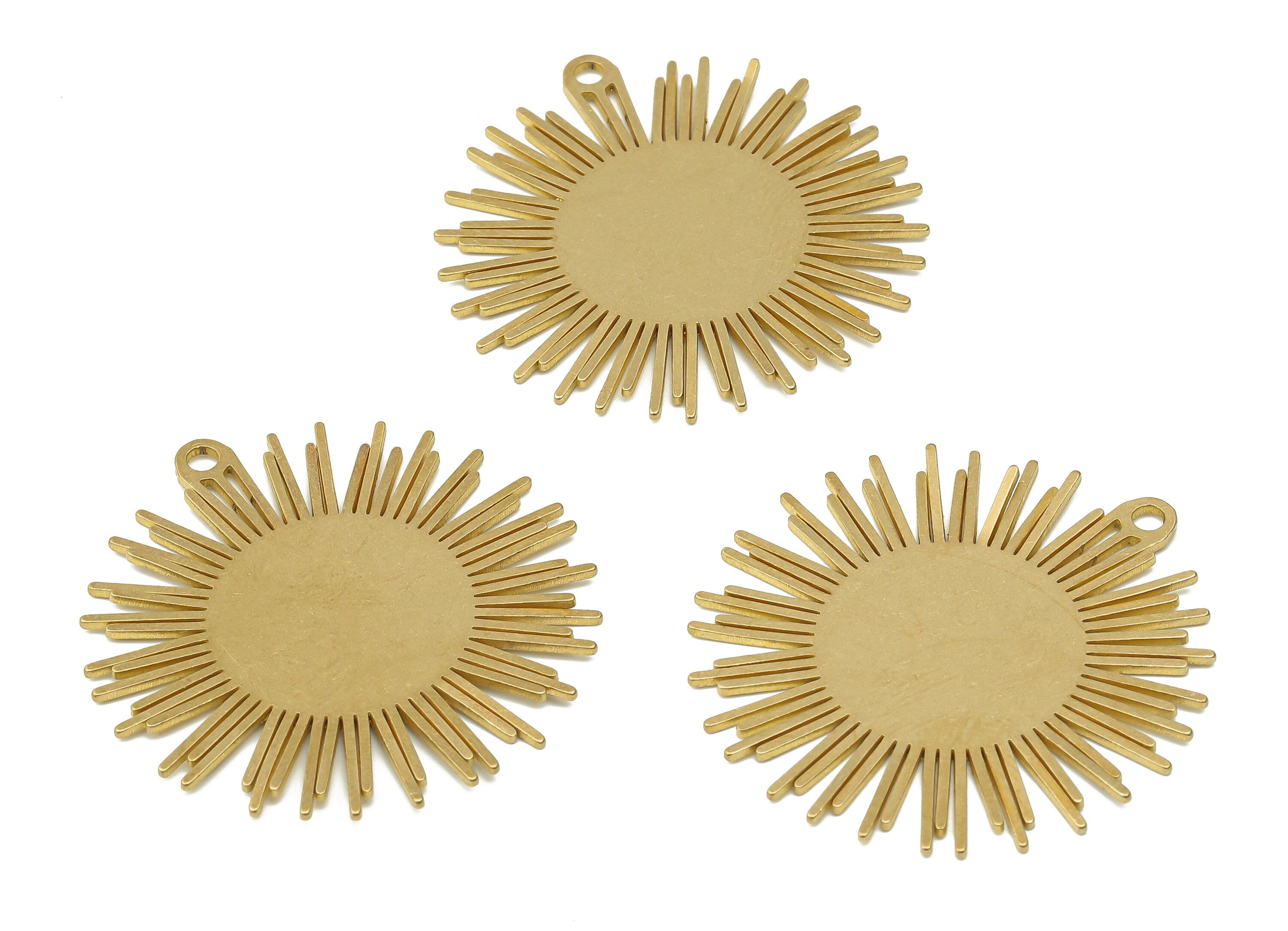 Raw Brass Sun Burst Pendant Charms - Textured Brass Sun Beam Earrings Charm - Sun Jewelry - Laser Cut Jewelry -37.82x35.92x0.73mm- PPA4011 - DOMEDBAZAAR