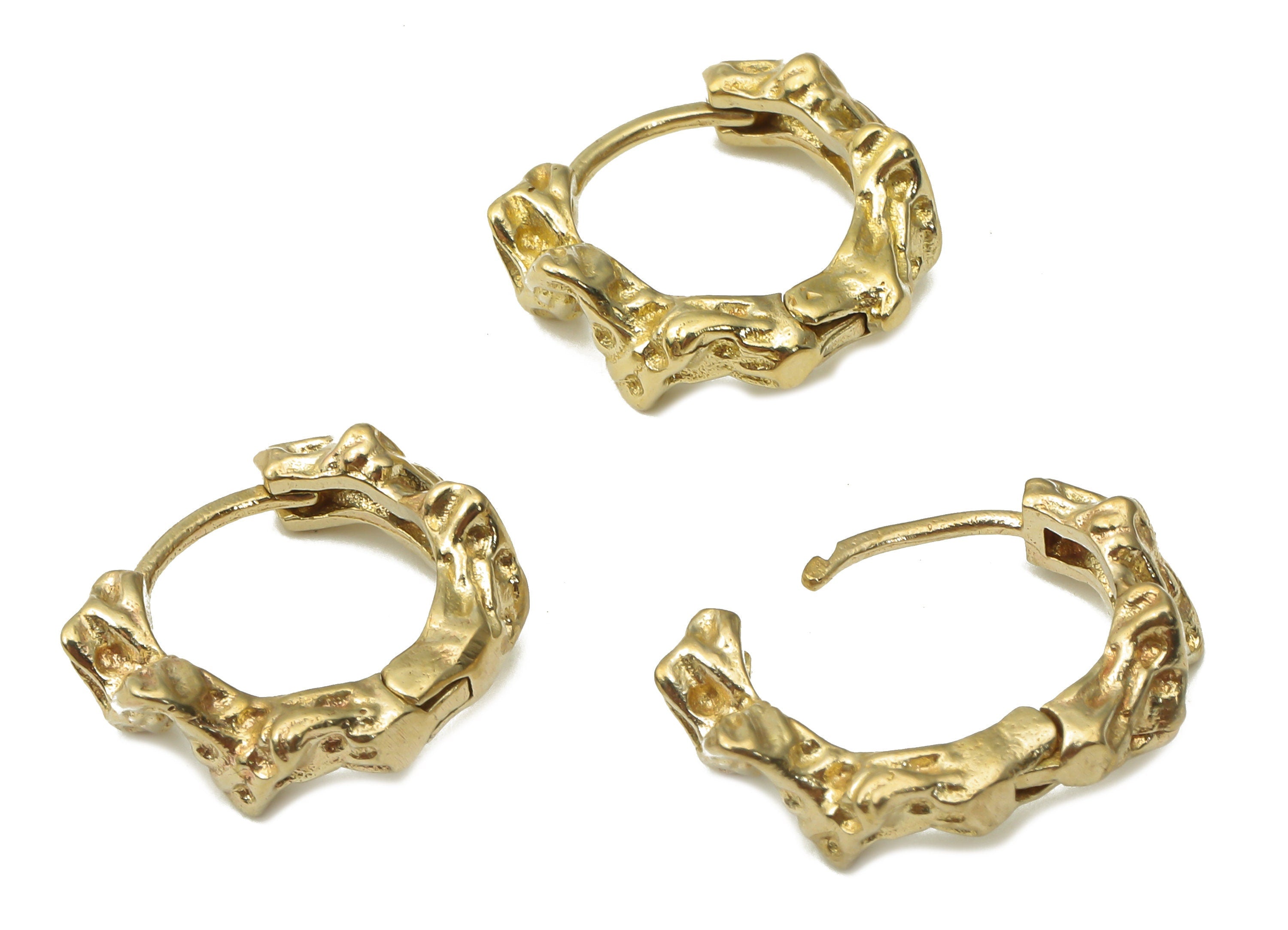 Raw Brass Huggie Hoop Earrings - Brass Textured Leverback Stud Earrings - Geometric Earrings - Jewelry Supplies - 16.7x13.66x2.83mm - PP7557 - DOMEDBAZAAR