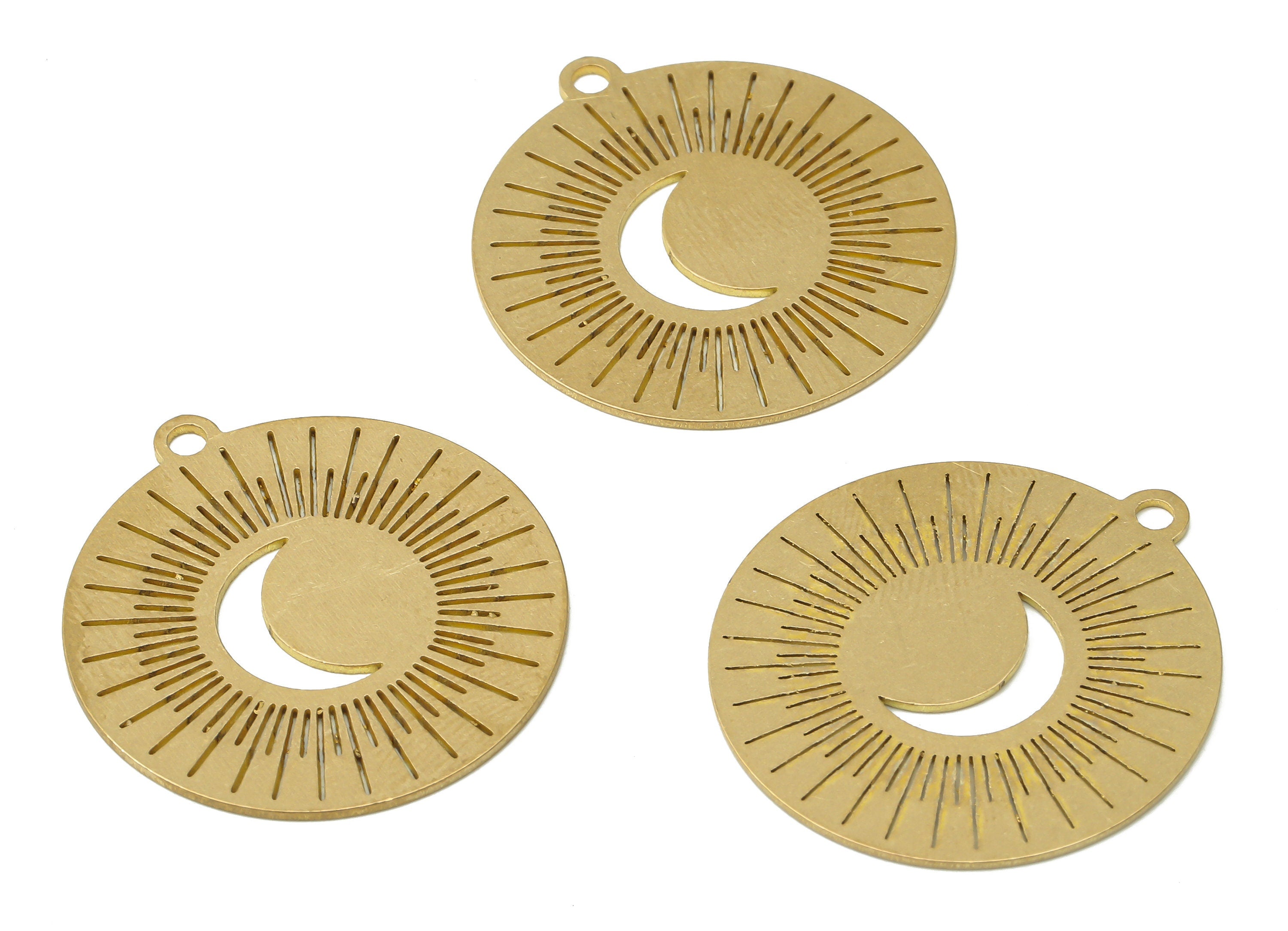 Brass Round Crescent Earring Charm - Raw Brass SunShine Pendant - Moon Laser Cut Charm - Jewelry Making Supplies -29x27x0.7mm - PPA4015 - DOMEDBAZAAR