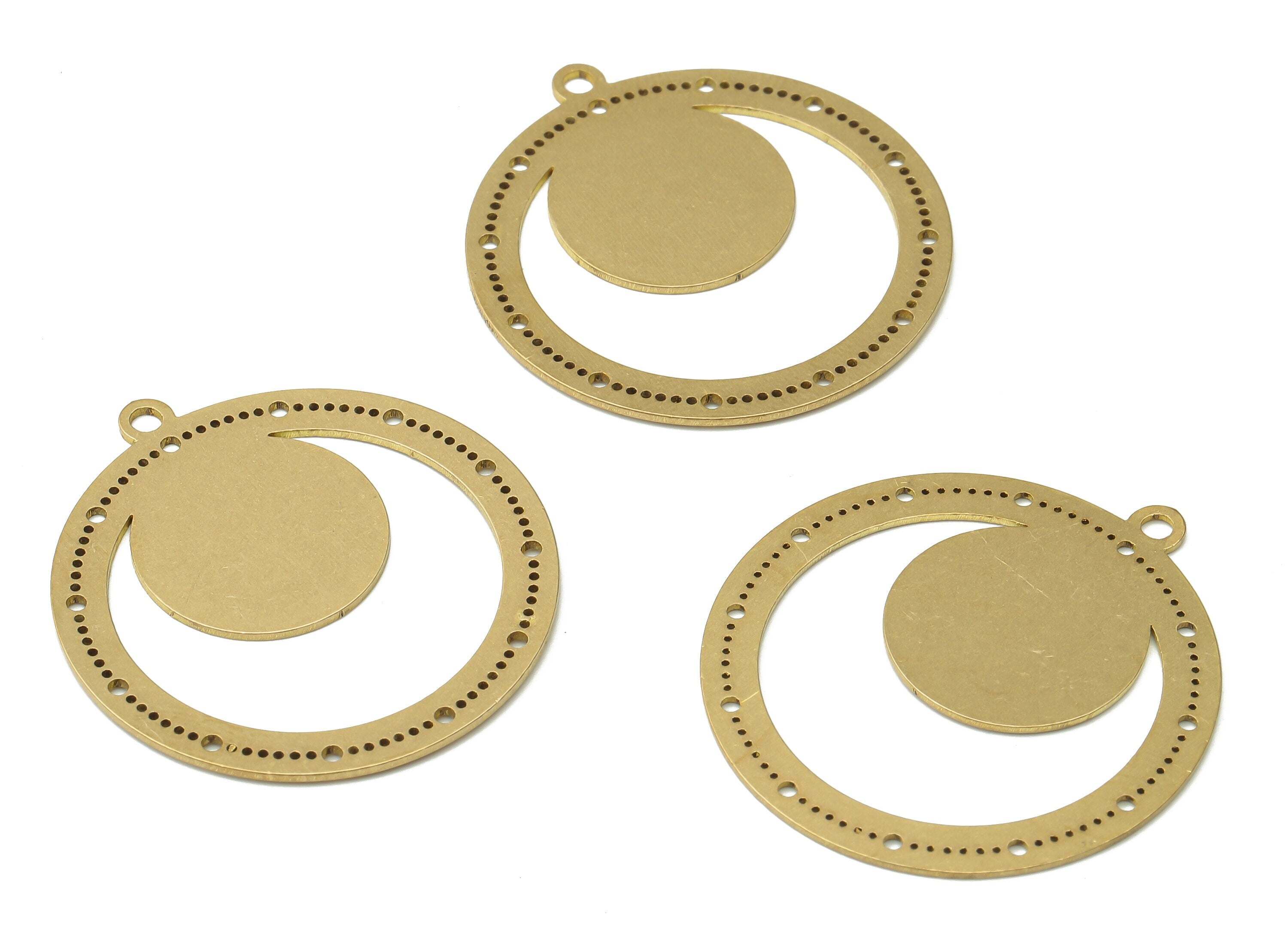 Brass Laser Cut Crescent Charm - Raw Brass Half Moon Pendant Charm - Earring Connector Charm - Jewelry Supplies -34.78x31.94x0.69mm- PPA4016 - DOMEDBAZAAR