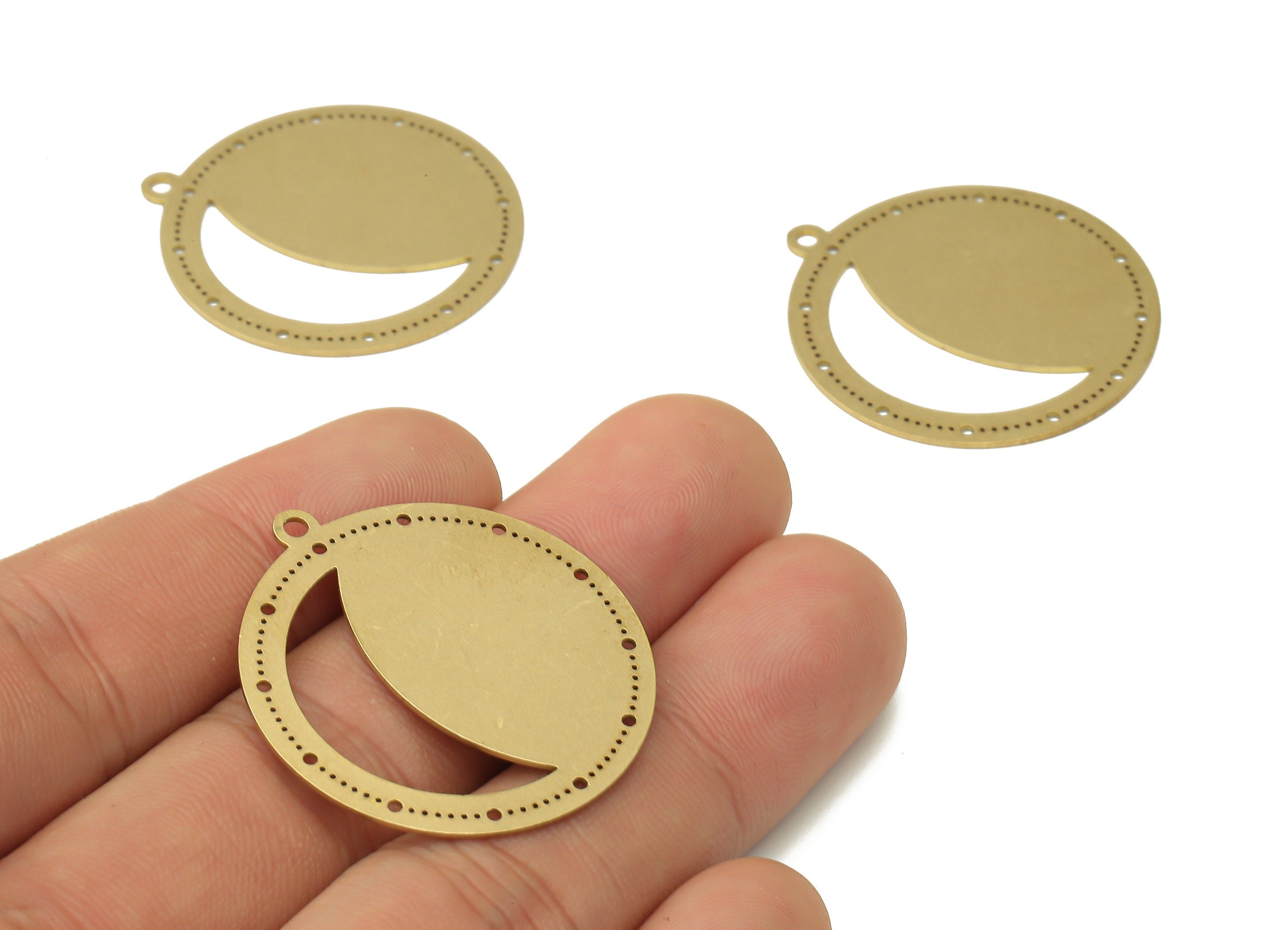 Brass Round Crescent Earrings Charm - Moon Pendant Charms - Laser Cut Charms - Jewelry Making Supplies -34.69x31.91x0.71mm- PPA4020 - DOMEDBAZAAR