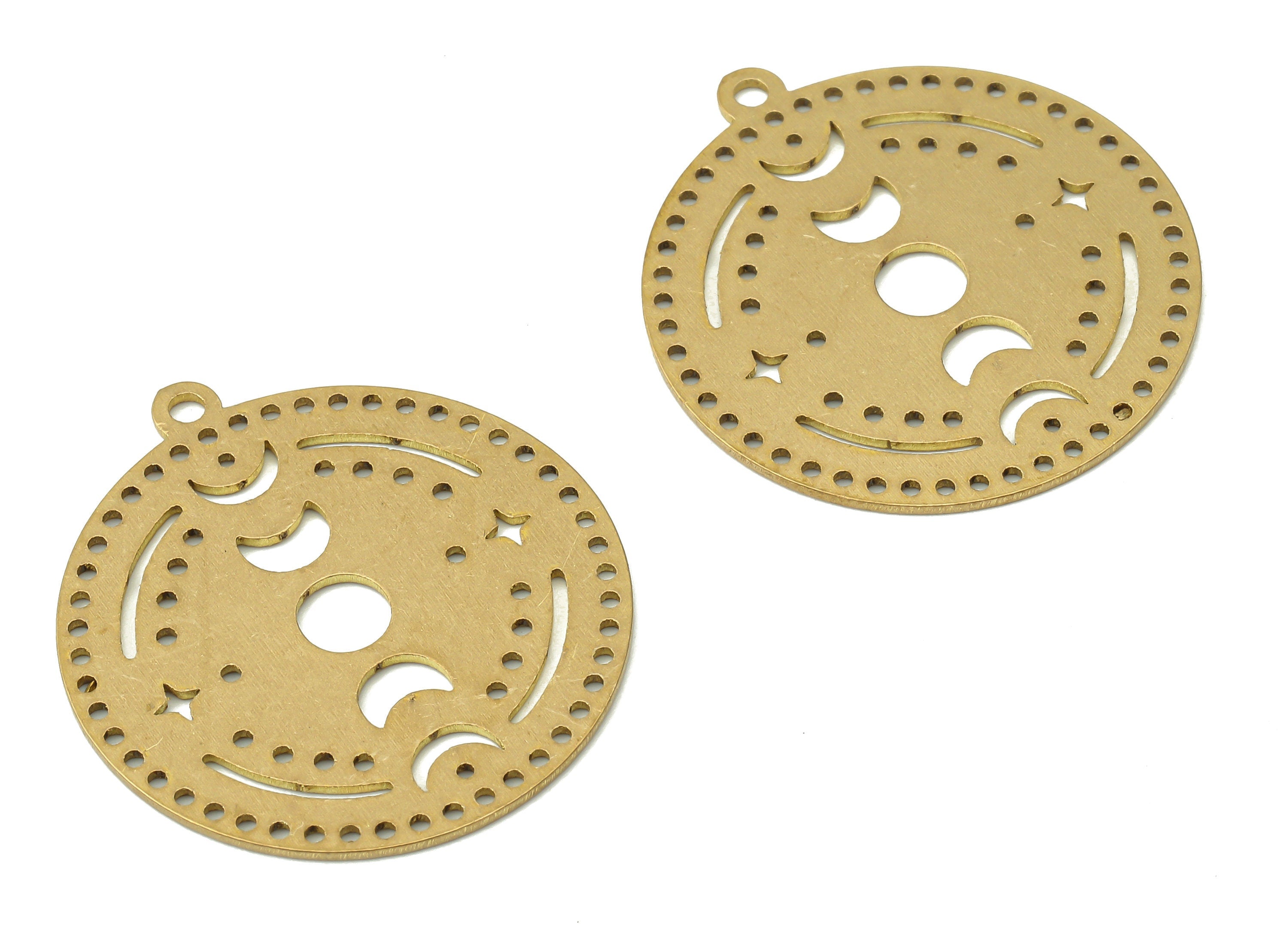 Brass Round Crescent Earrings Charm - Raw Brass Moon Pendant Charms - Laser Cut Charms - Jewelry Supplies -34.69x31.91x0.71mm- PPA4020 - DOMEDBAZAAR
