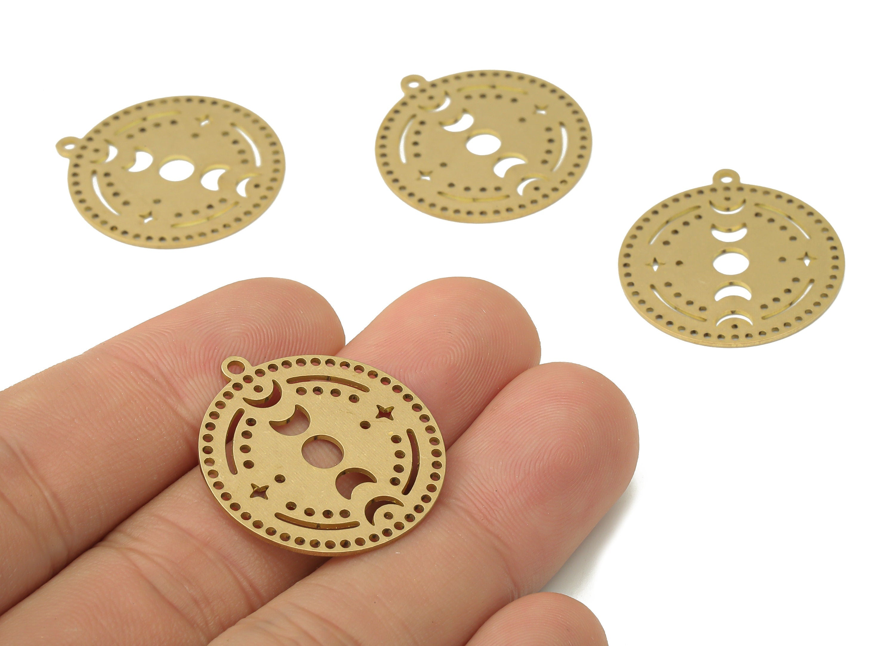 Brass Round Crescent Earrings Charm - Raw Brass Moon Pendant Charms - Laser Cut Charms - Jewelry Supplies -34.69x31.91x0.71mm- PPA4020 - DOMEDBAZAAR