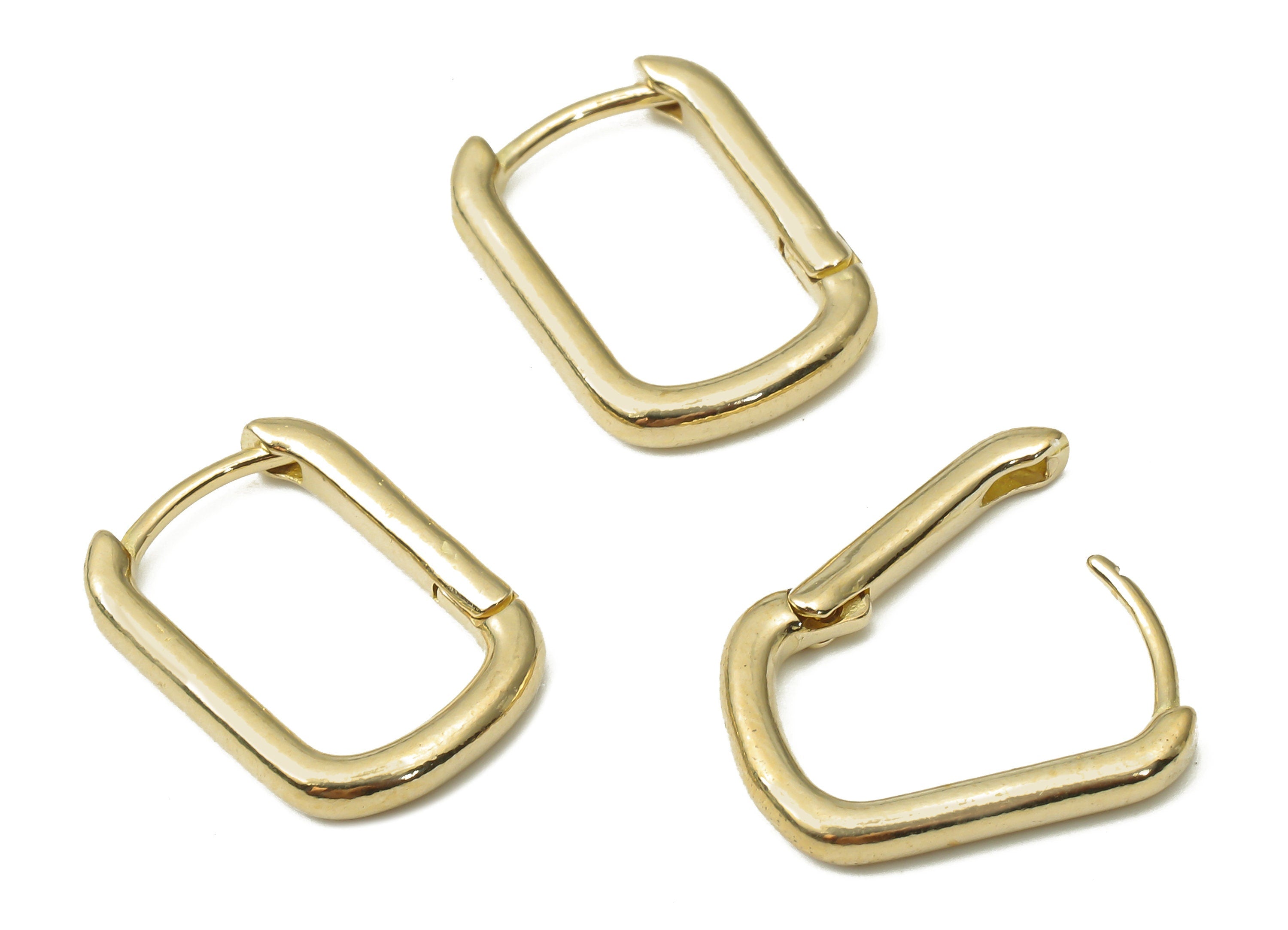 Raw Brass Rectangle Huggie Earrings - Brass Rectangle Hoop Earrings - Dainty Hoop Earrings - Jewelry Supplies - 16.07x11.67x2.25mm- PP7485 - DOMEDBAZAAR