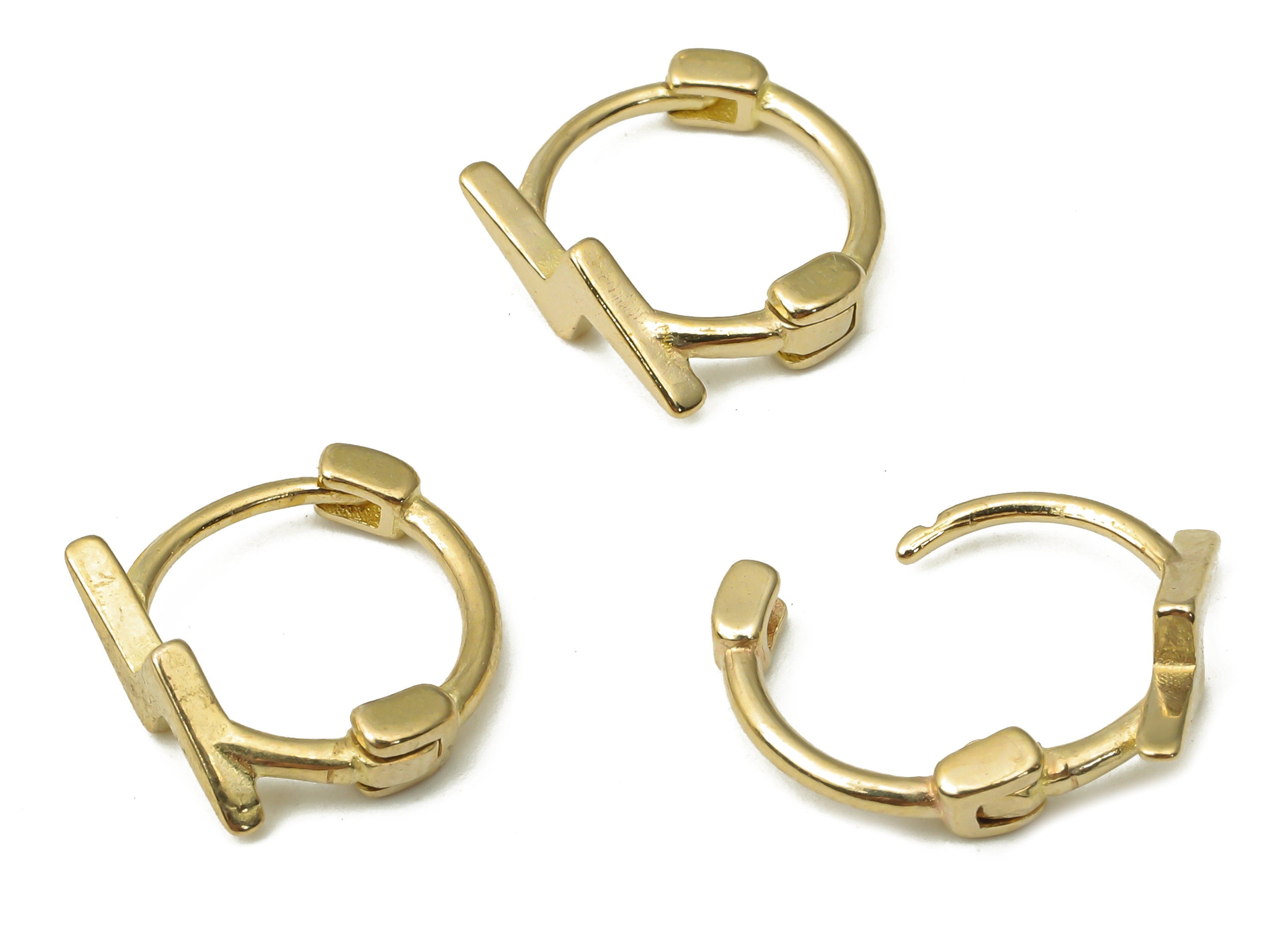 Brass Lightning Bolt Ear Huggie Hoops - Raw Brass Huggie Hoop Earrings - Minimalist Earrings - Dainty Earrings - 11.88x11.64x2.7mm- PP7484 - DOMEDBAZAAR