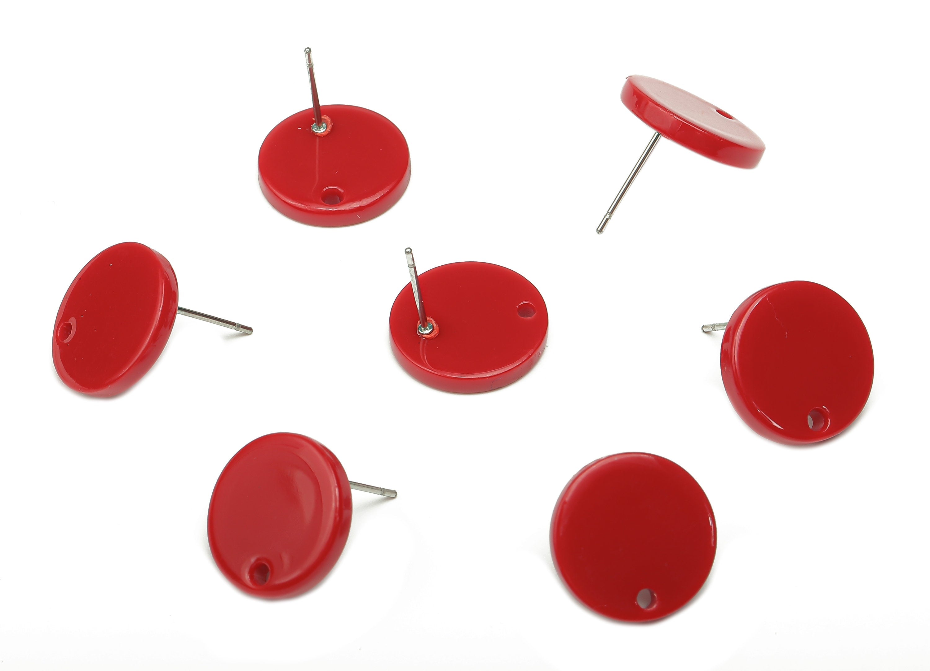 Acetate Round Earring Stud - Red Acetate Round Earrings Post - 316 Stainless Steel Studs - Color Code: A79 - 15.09x15.04x2.5mm - AC1385-A79 - DOMEDBAZAAR