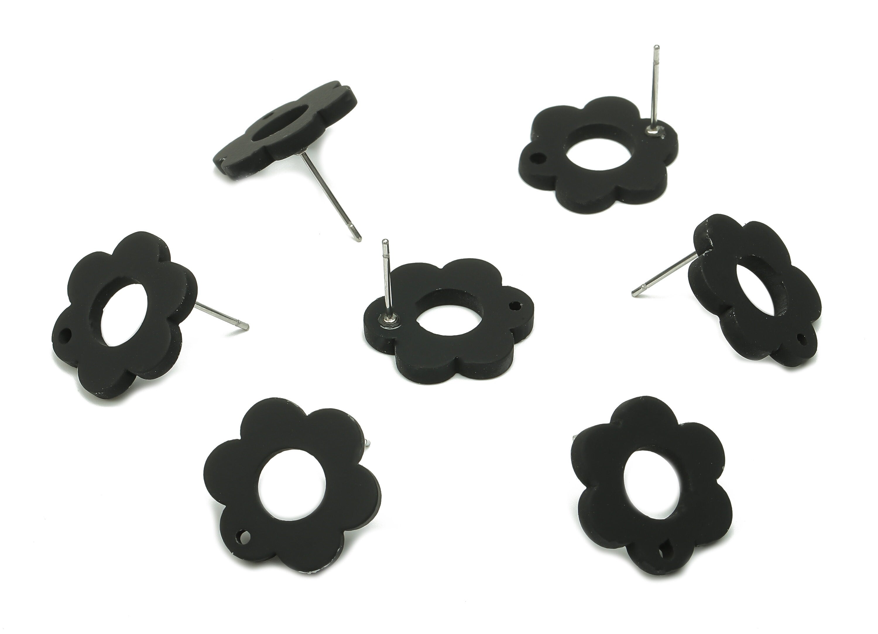 Acrylic Flower Earring Stud - Matte Black Acrylic Flower Earring Post - Color Code: A132 -17.65x12.22x2.37mm- AC2428-A132 - DOMEDBAZAAR