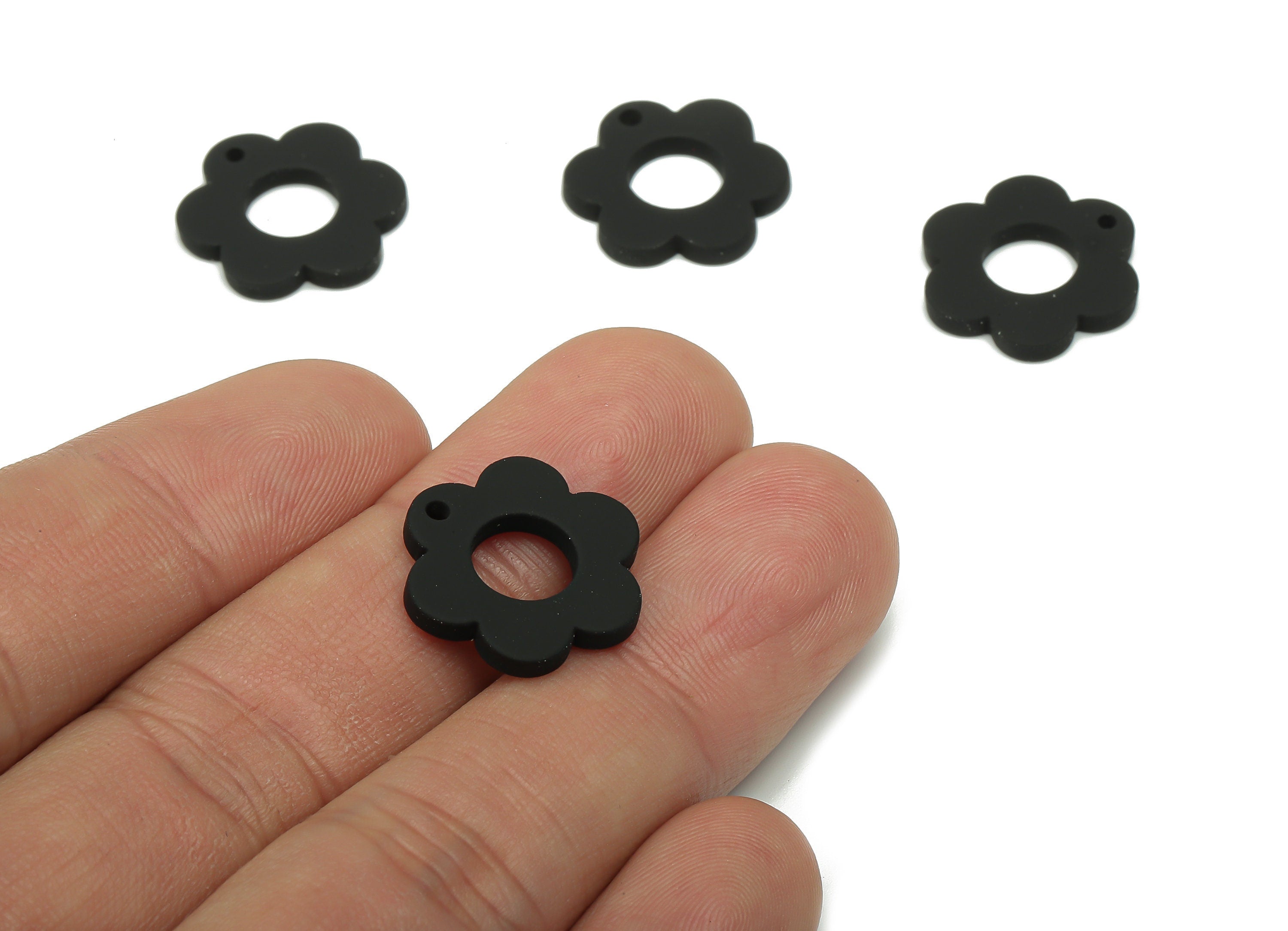 Acrylic Flower Earrings Charm - Matte Black Acrylic Flower Pendant Charms - Color Code: A132 -17.65x16.11x1.94mm- AC2520-A132 - DOMEDBAZAAR