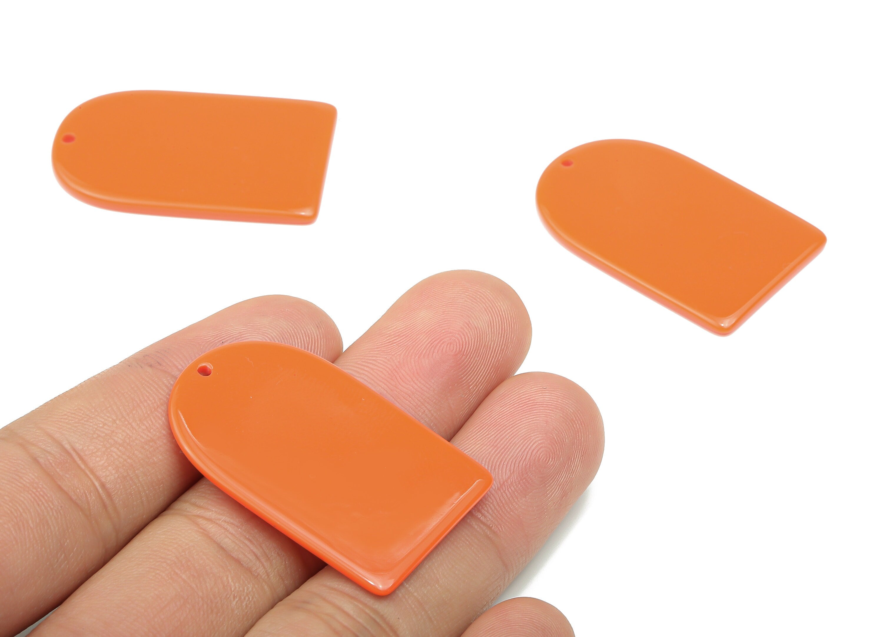 Acrylic Long D Earring Charms - Acrylic Domed Orange Pendant Charm - Color Code: A808 -37.58x25.05x1.91mm- AC2523-A808 - DOMEDBAZAAR