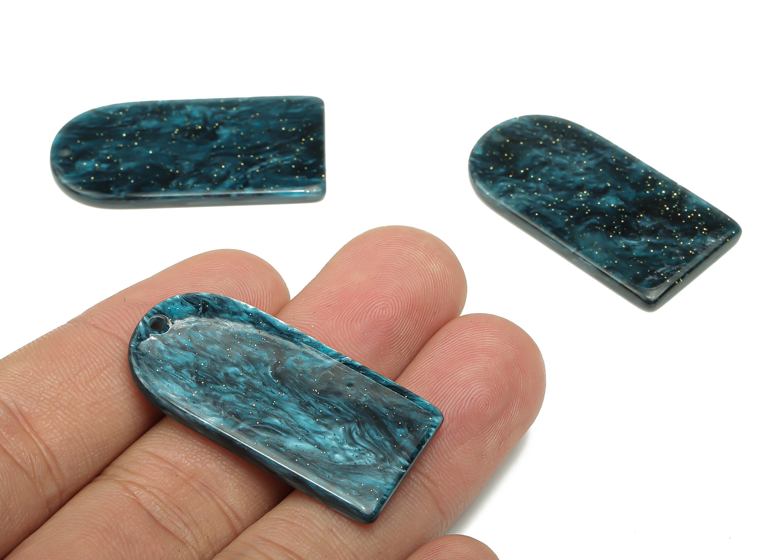 Acrylic Long D Earrings Charm - Acrylic Domed Skynight Blue Pendant Charms - Color Code: A811 -37.56x19.15x2.57mm- AC2524-A811 - DOMEDBAZAAR