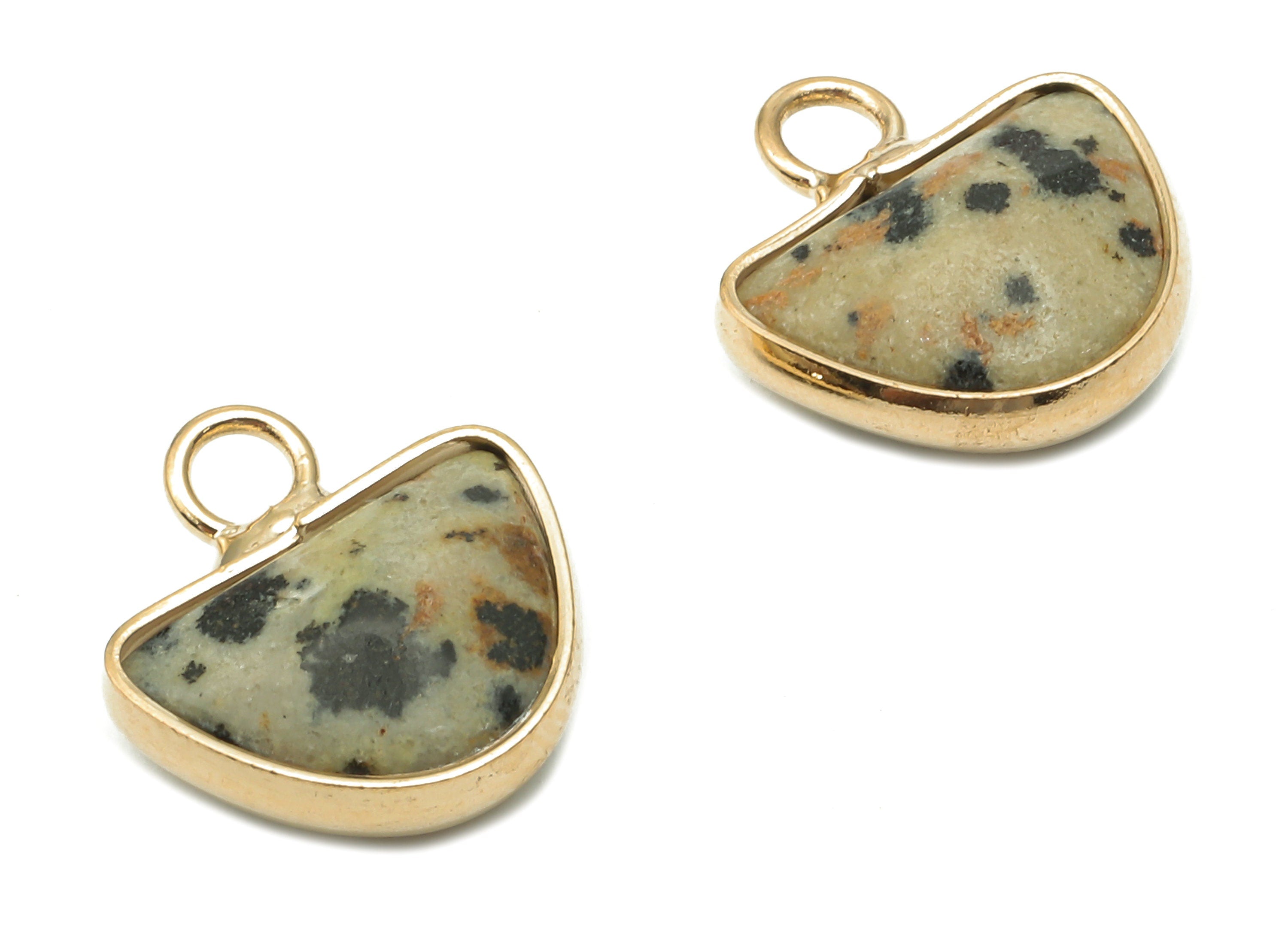 Brass Drop Pendant Charm - Dalmatian Jasper Natural Stone Charms - Gold Tone Plated Brass - Jewelry Supplies -13.71x13.03x5.24mm- NS1654E - DOMEDBAZAAR