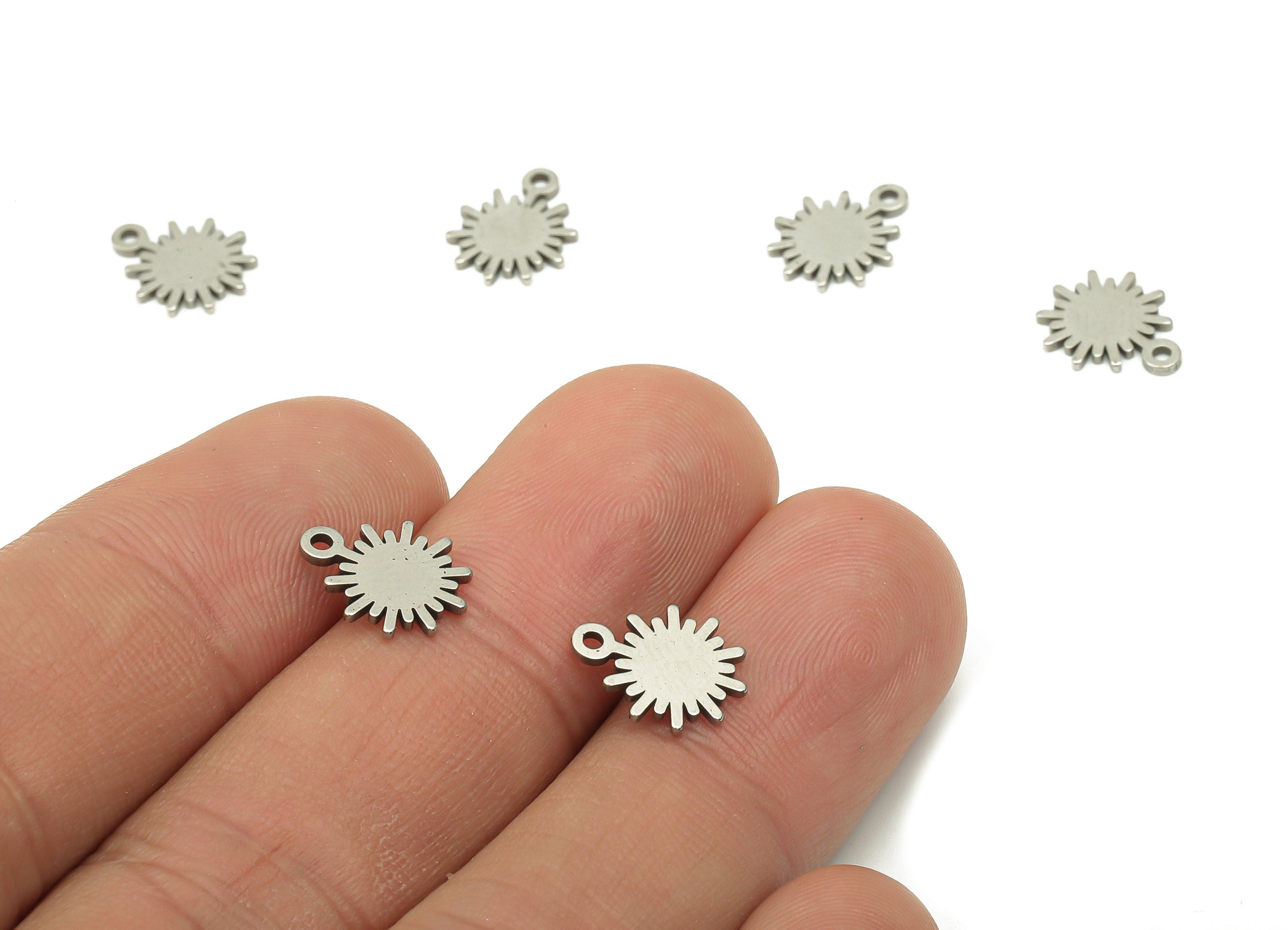 Stainless Steel Mini Sun Earring Charms - Stainless Steel Sunburst Pendant Bracelet Charm - Earring Findings -11.26x8.86x0.79mm- SS1392 - DOMEDBAZAAR