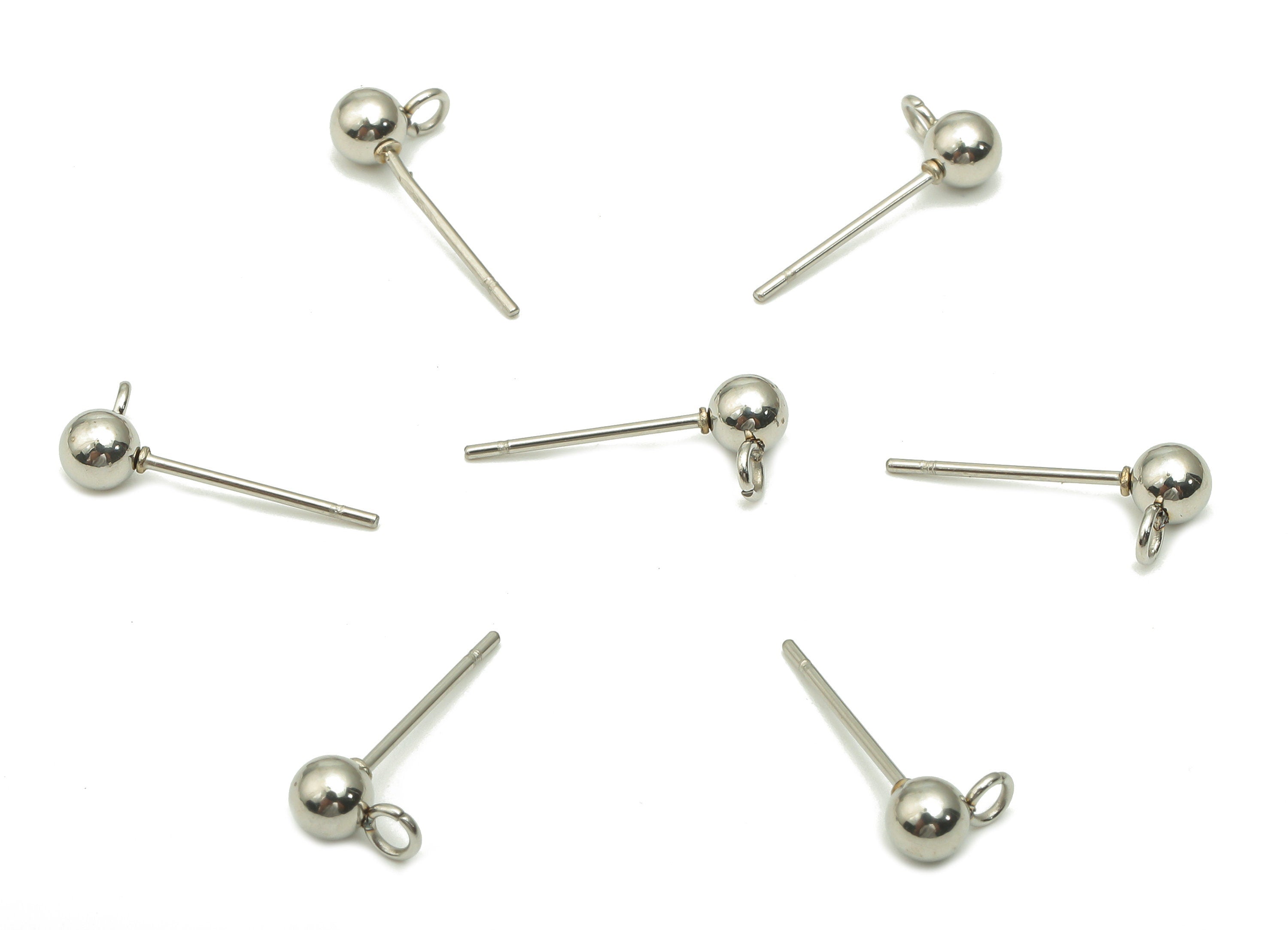 Stainless Steel Ball Earring Studs - Silver Tone Ball Stud with loop Ear Posts - Stainless Steel Earring Blanks - 6x6.68x3.93mm - SS1393 - DOMEDBAZAAR