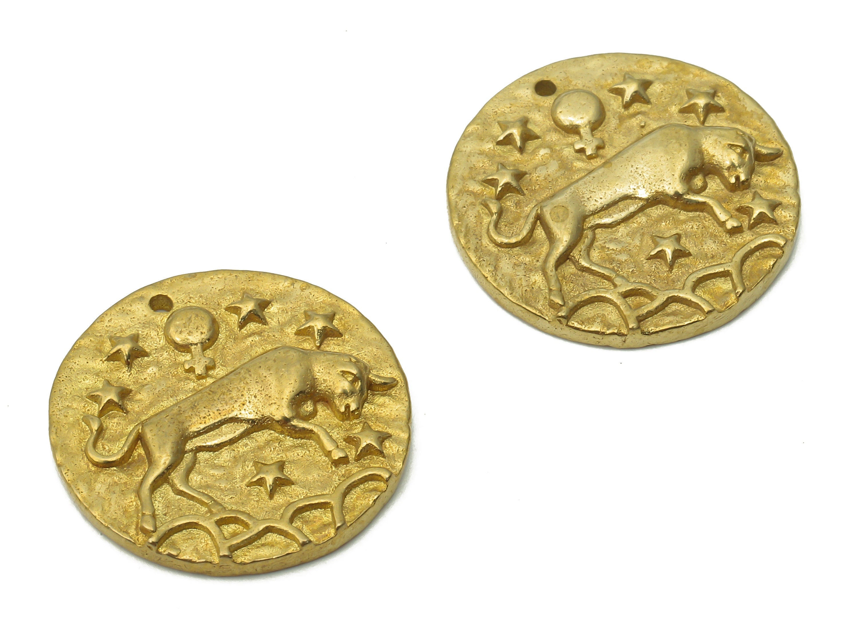 Taurus Round Charm - Raw Brass Animal Charm - Brass Zodiac Star Pendant - Brass Horoscopes Taurus Necklace - 19.4x19.4x2.65mm - PP7751B - DOMEDBAZAAR