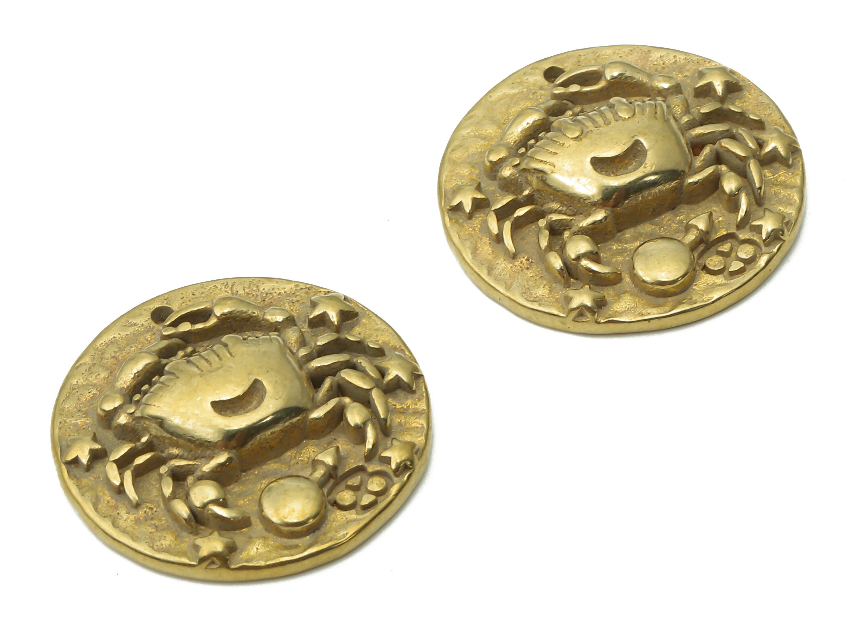 Cancer Round Charm - Raw Brass Star Pendant - Brass Zodiac Pendant - Brass Horoscopes Cancer Pendant - 19.4x19.4x4.4mm - PP7751D - DOMEDBAZAAR