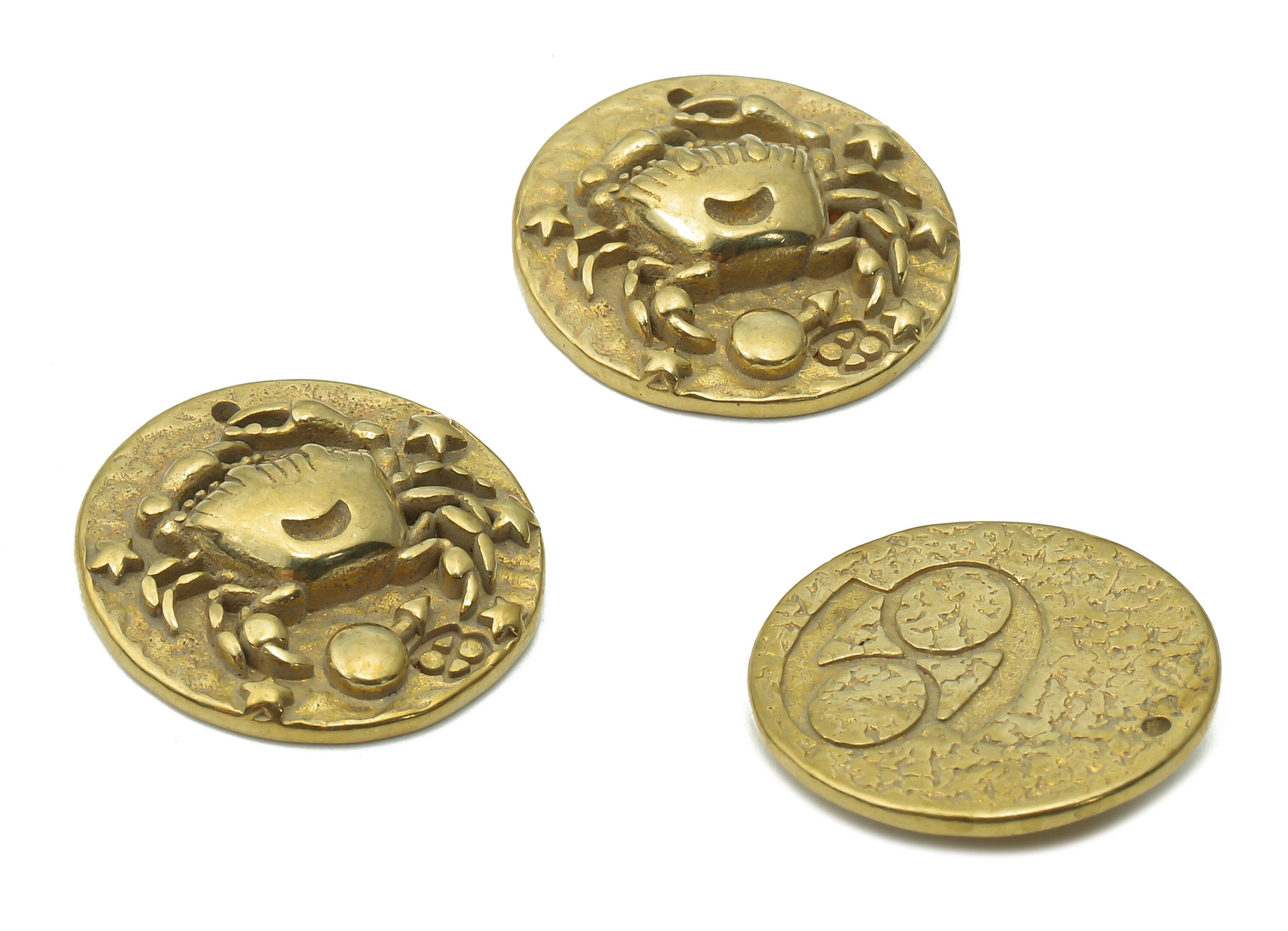 Cancer Round Charm - Raw Brass Star Pendant - Brass Zodiac Pendant - Brass Horoscopes Cancer Pendant - 19.4x19.4x4.4mm - PP7751D - DOMEDBAZAAR