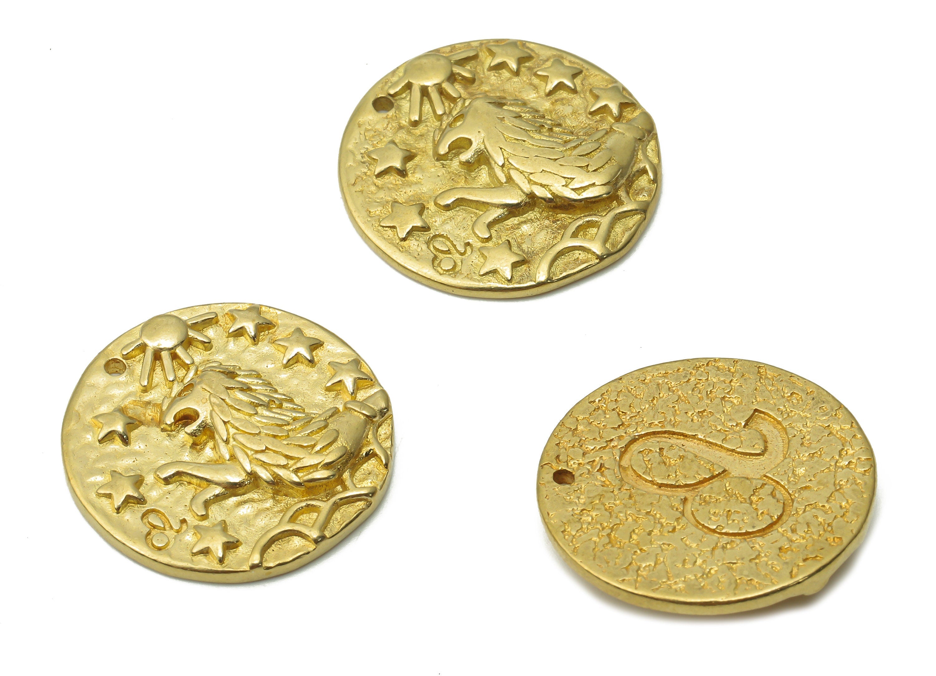 Leo Round Charm - Raw Brass Horoscopes - Brass Round Star Pendant - Lion Pendant - Raw Brass Zodiac Necklace - 19.4x19.4x3.5mm- PP7751J - DOMEDBAZAAR