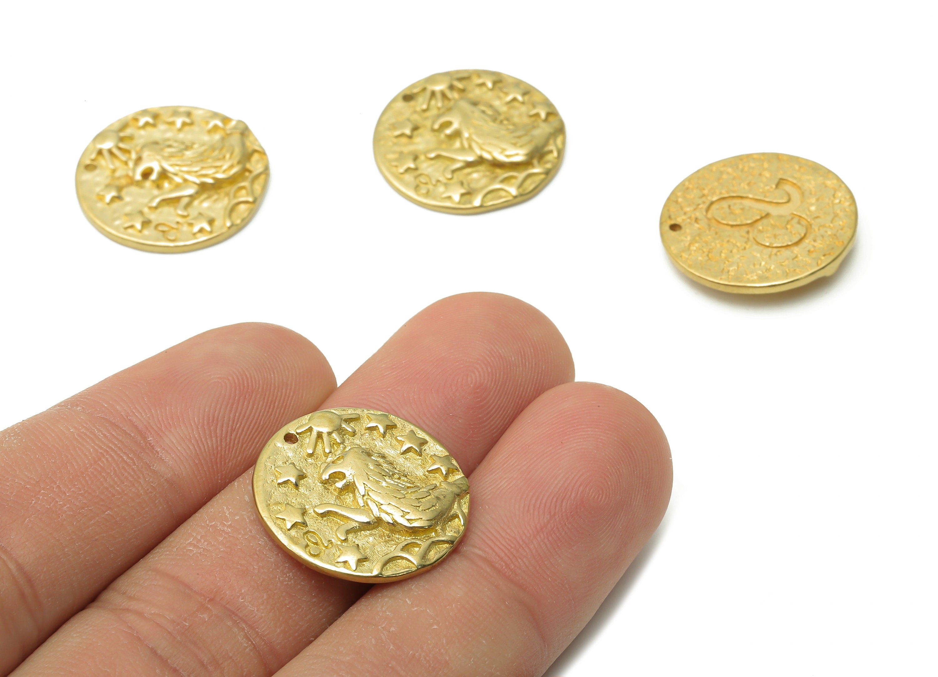 Leo Round Charm - Raw Brass Horoscopes - Brass Round Star Pendant - Lion Pendant - Raw Brass Zodiac Necklace - 19.4x19.4x3.5mm- PP7751J - DOMEDBAZAAR