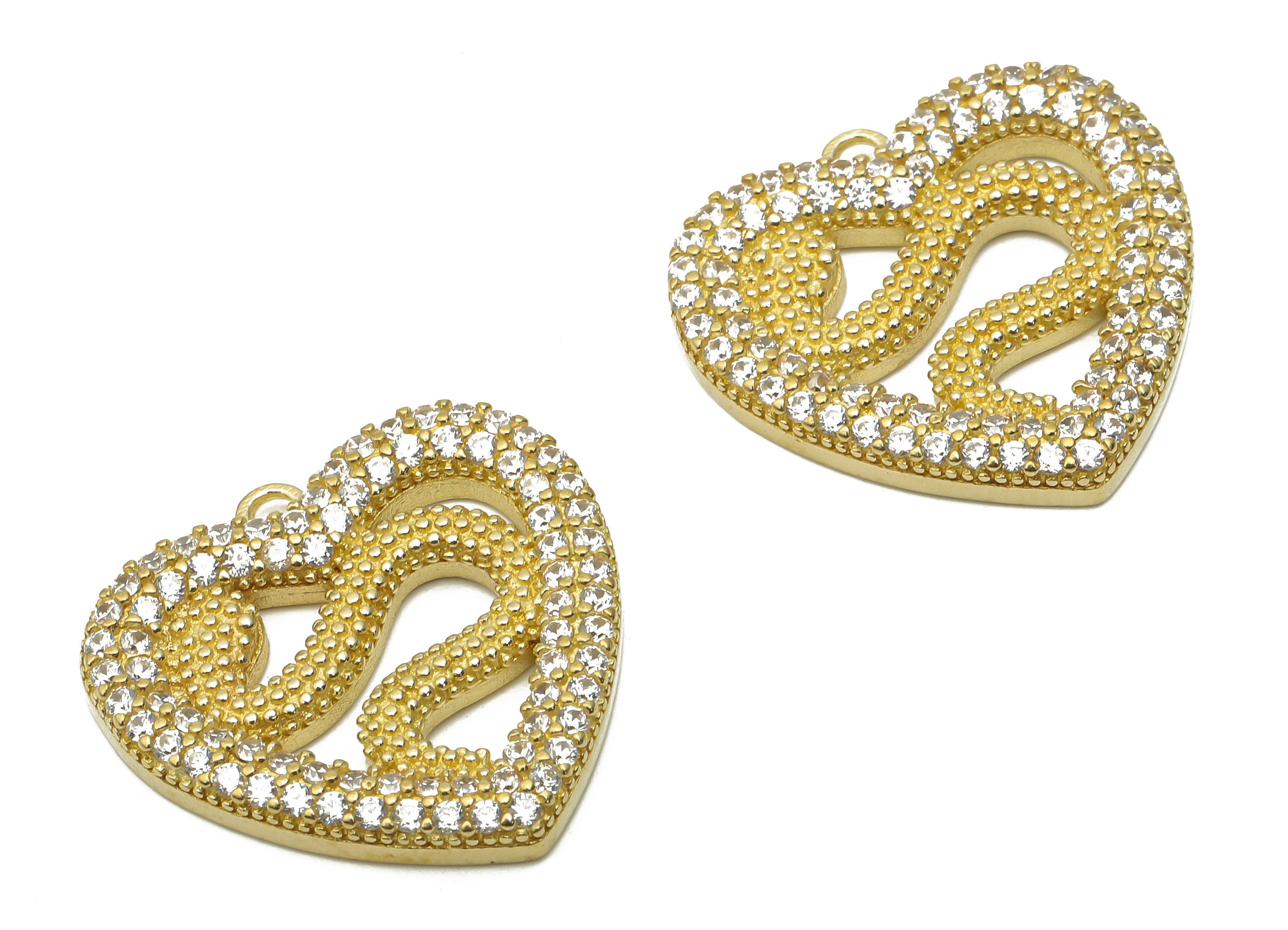 Brass Snake Earring with Zircons - Raw Brass Snake Necklace - Brass Heart Pendant - Brass Snake Pendant - 21.29x21.07x2.95mm - PP7652 - DOMEDBAZAAR