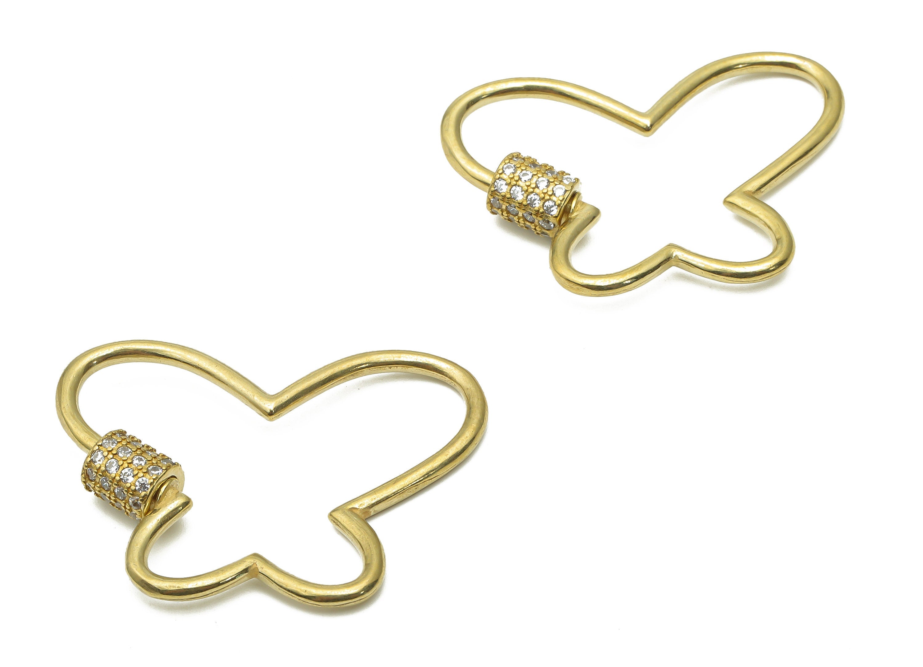 Brass Butterfly Earrings Screw Clasp with Zircons - Raw Brass Carabiner - Butterfly Turnbuckle Lock Pendant- 33.54x24.28x1.71mm - PP7686 - DOMEDBAZAAR