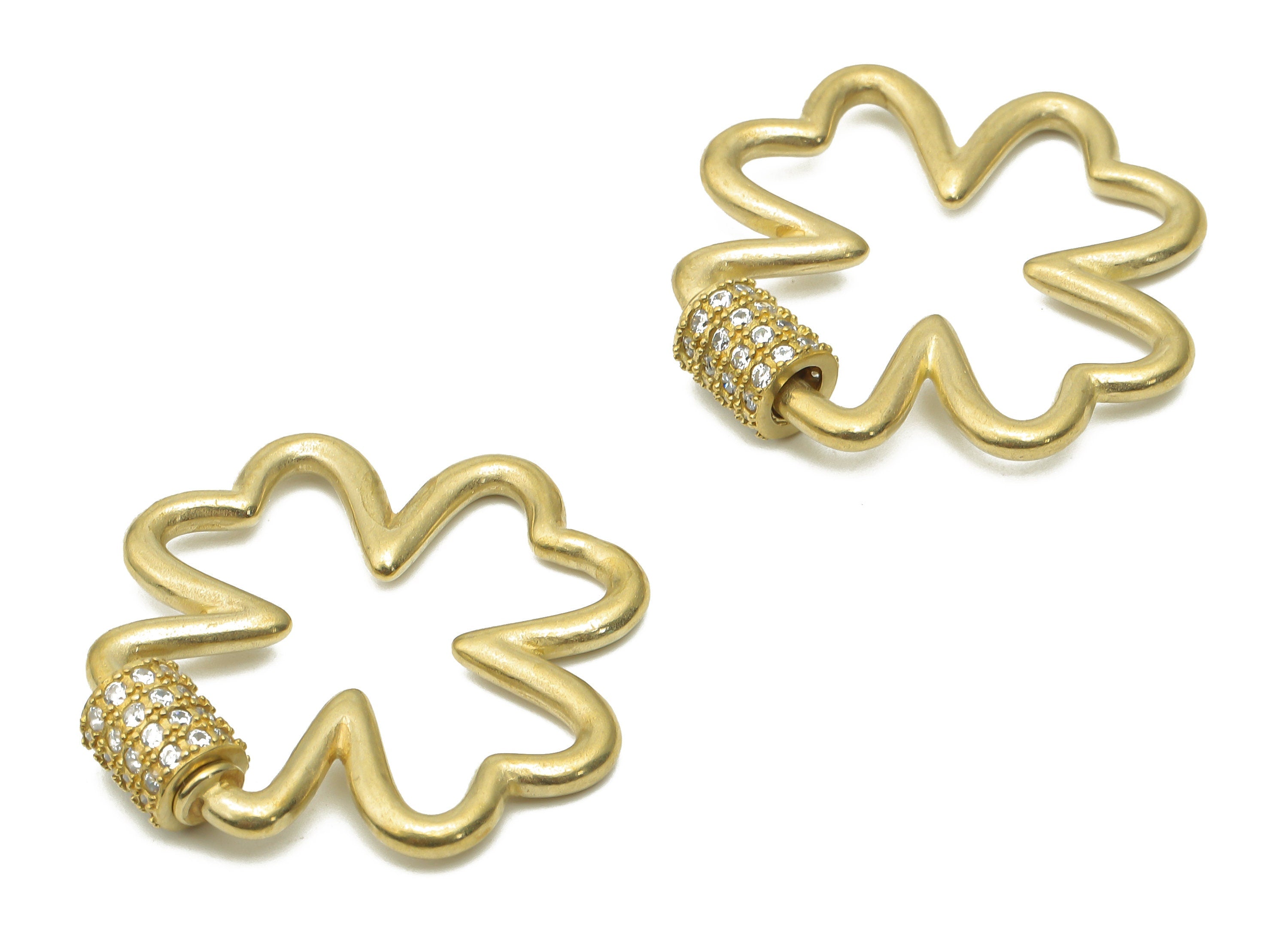 Brass Four Leaf Clover Earring - Raw Brass Flower Hoops - Brass Leaf Pendent With Zircons -27.24x26.02x1.92mm - PP7698 - DOMEDBAZAAR