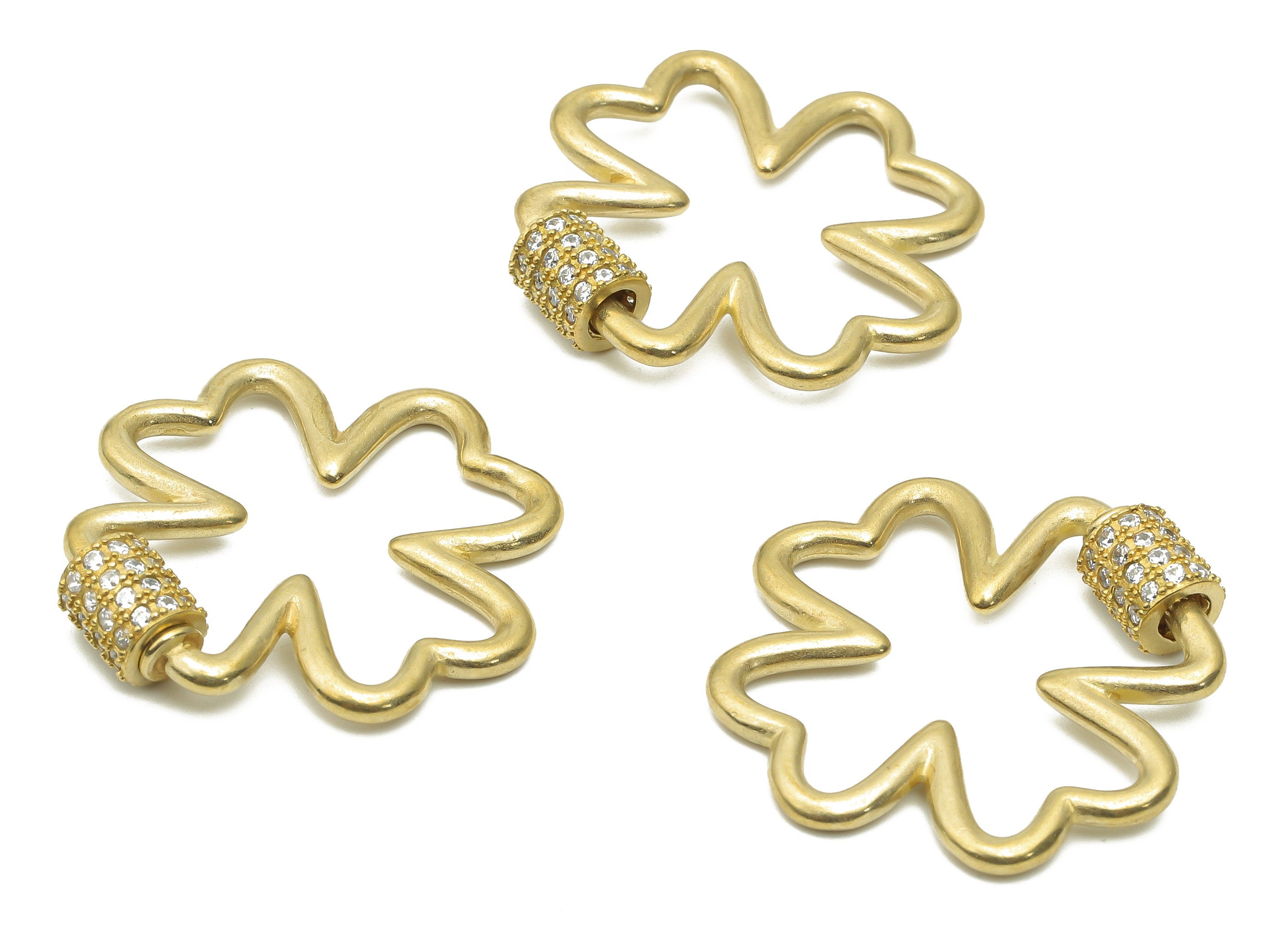 Brass Four Leaf Clover Earring - Raw Brass Flower Hoops - Brass Leaf Pendent With Zircons -27.24x26.02x1.92mm - PP7698 - DOMEDBAZAAR