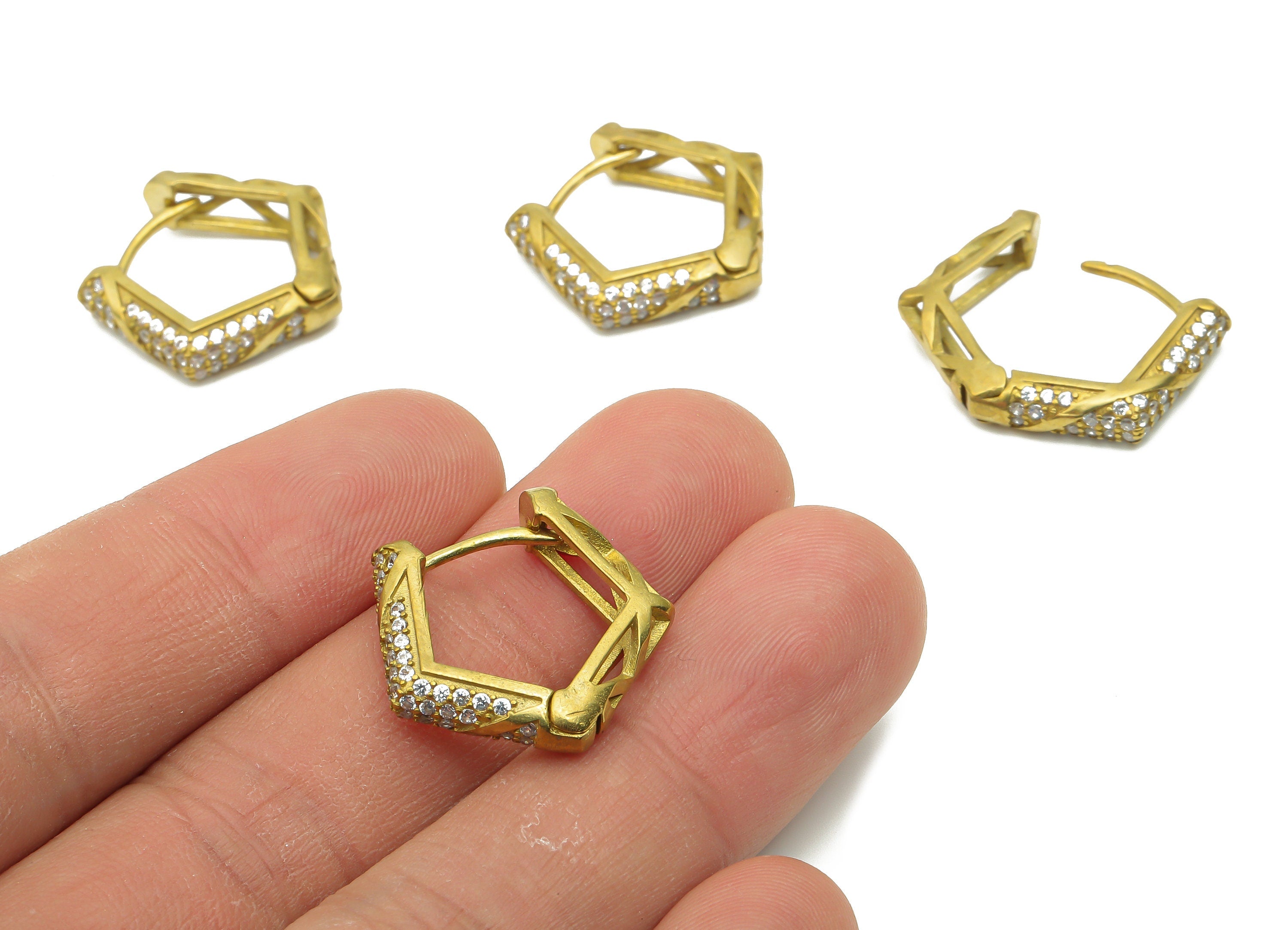 Brass Pentagon Huggie Hoop Earrings - Raw Brass Huggie Hoop Earrings - Brass Geometric Thick Hoop Earrings - 21.21x20.94x1.43mm - PP7705 - DOMEDBAZAAR